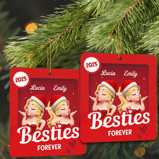 Besties Forever With Santa Hats - Personalized Custom Wood Ornament, Custom Shaped - BST418_WDO