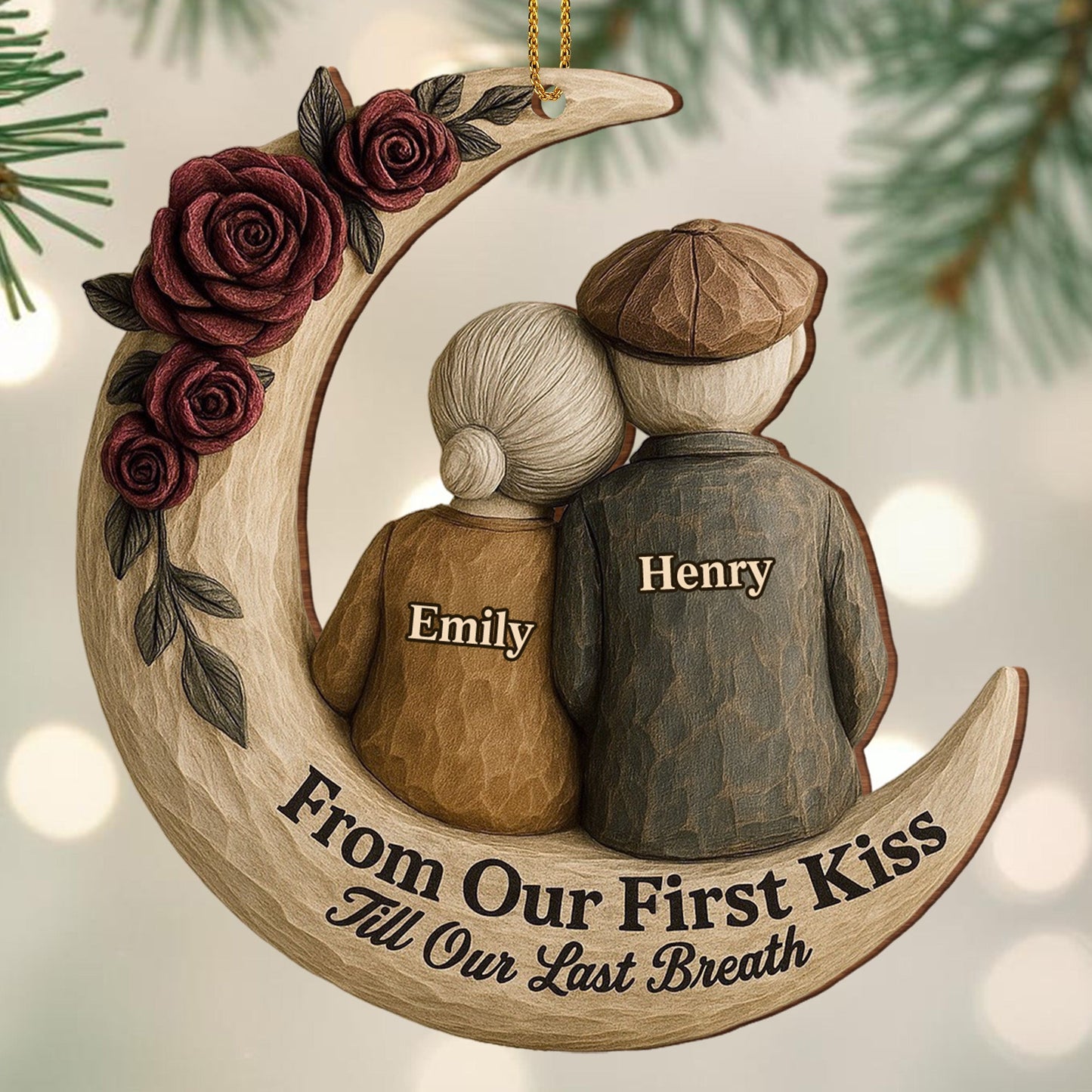 From Our First Kiss Till Our Last Breath, Roses On Moon - Personalized Custom Wood Ornament, Custom Shaped - CPL754_WDO