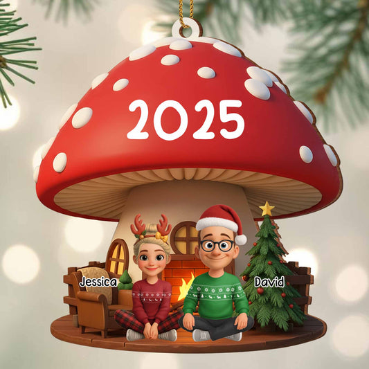 Customizable Christmas Mushroom Ornament With Tree And Presents - Personalized Custom Wood Ornament, Custom Shaped - CPL758_WDO
