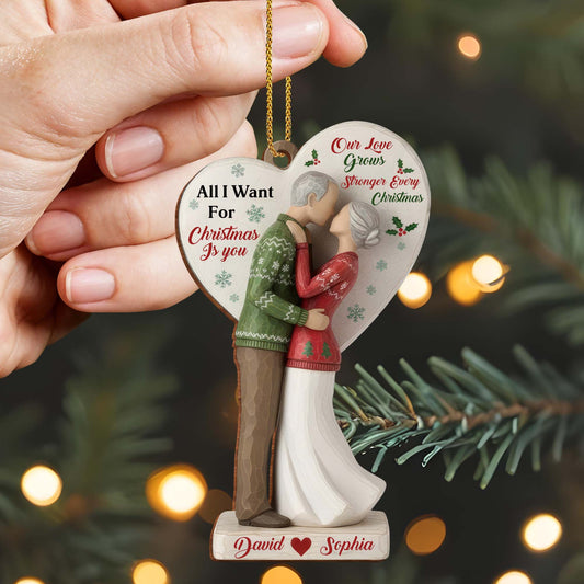 All I Want For Christmas Is You With Couple And Christmas Tree - Personalized Custom Wood Ornament, Custom Shaped - CPL769_WDO
