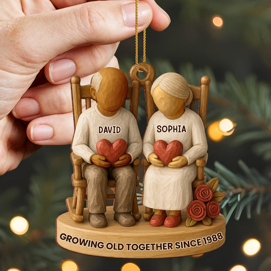 Growing Old Together With Hearts And Roses - Personalized Custom Wood Ornament, Custom Shaped - CPL802_WDO