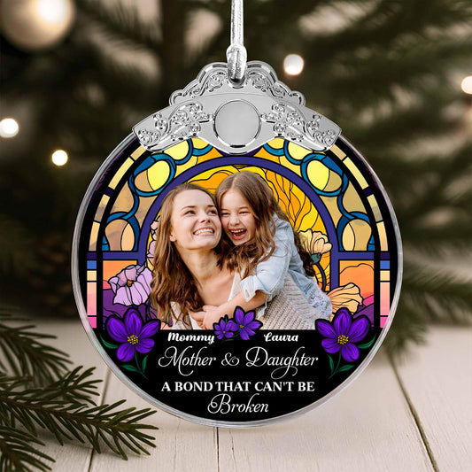 Mother & Daughter Bond with Flowers - Personalized Glass Ornament With Silver Cap - DAU020_GOSICA