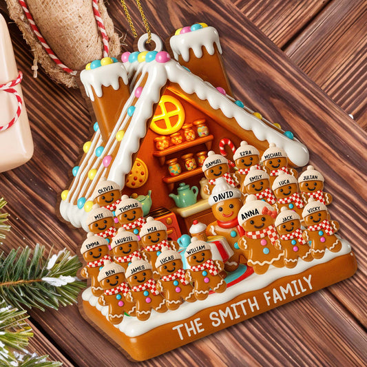 Customizable Gingerbread House With Family Members - Personalized Custom Wood Ornament, Custom Shaped - FAM549_WDO