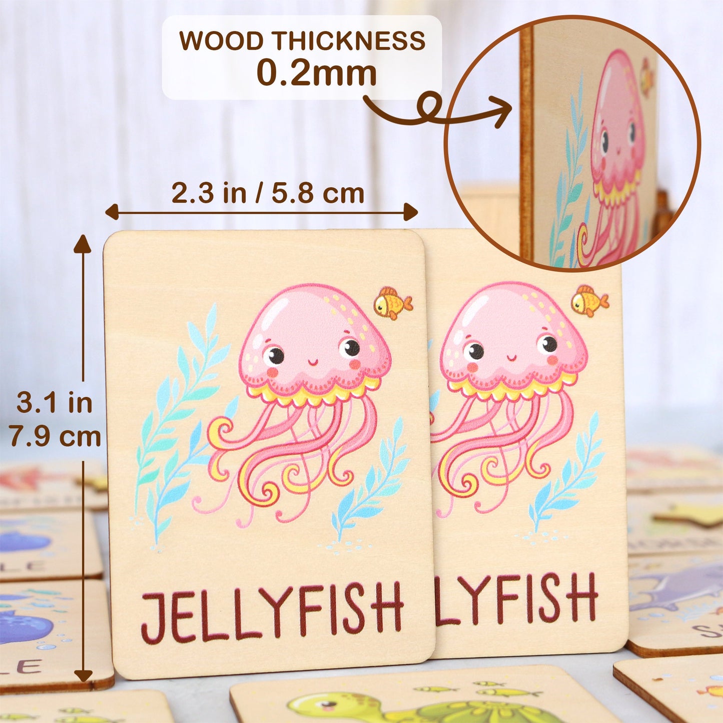 Ocean Animals Memory Game: Montessori Matching Cards with Wooden Box