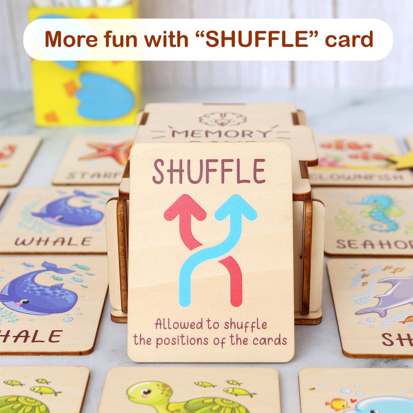 Ocean Animals Memory Game: Montessori Matching Cards with Wooden Box