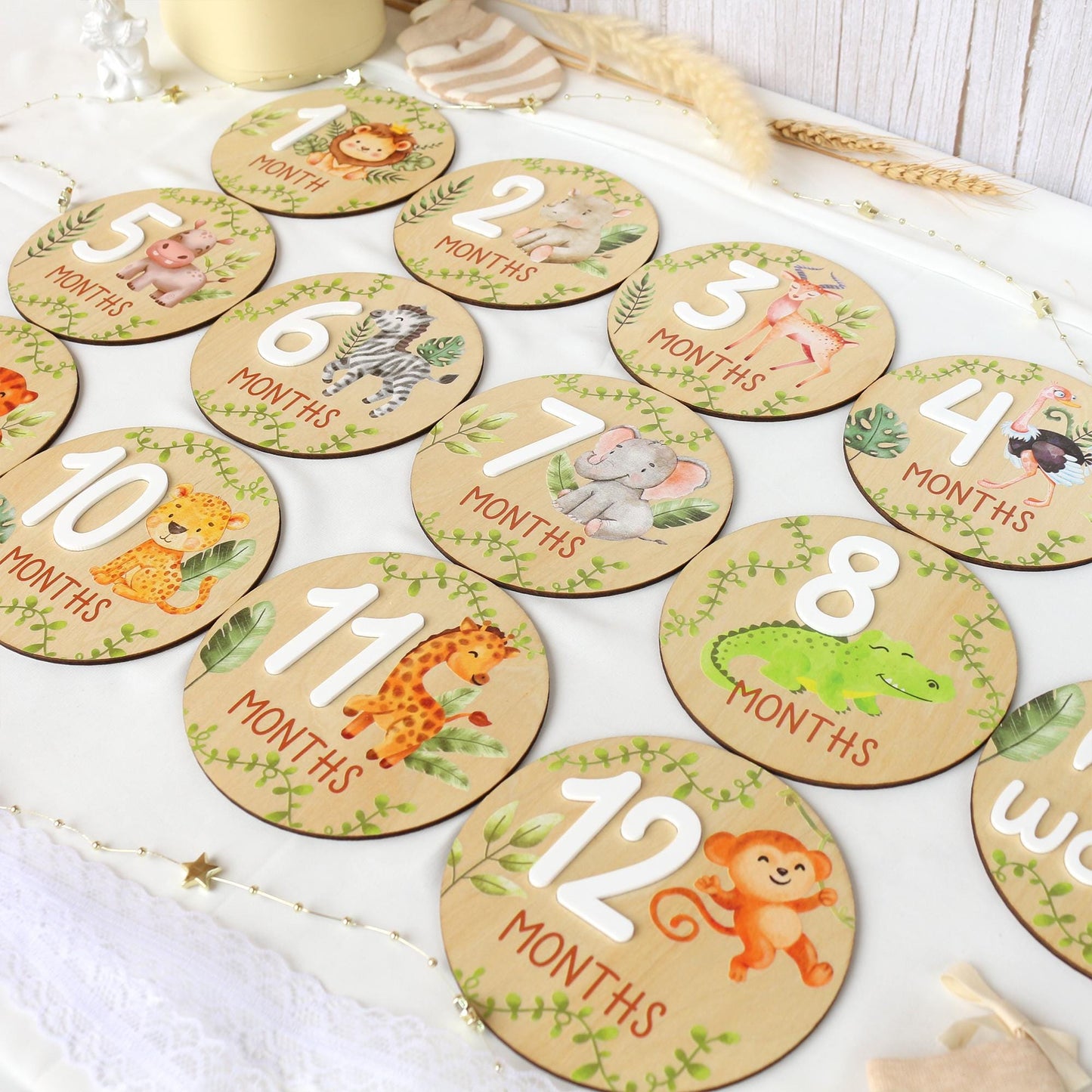 Safari Animals Baby Milestone Cards: Monthly Photo Signs