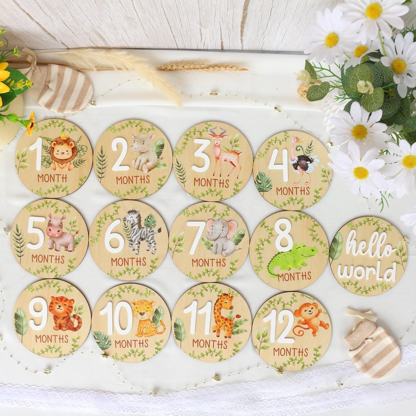 Safari Animals Baby Milestone Cards: Monthly Photo Signs