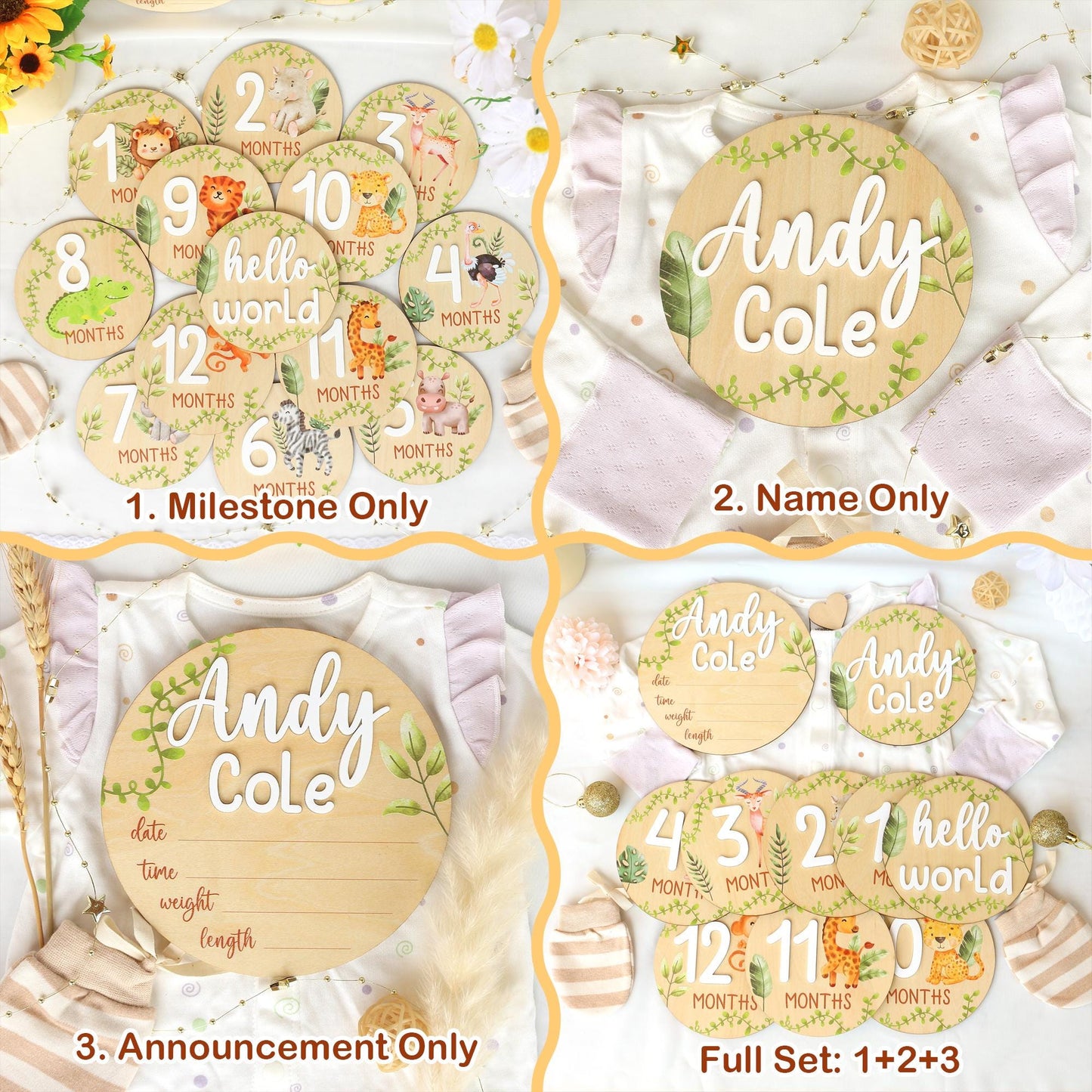 Safari Animals Baby Milestone Cards: Monthly Photo Signs