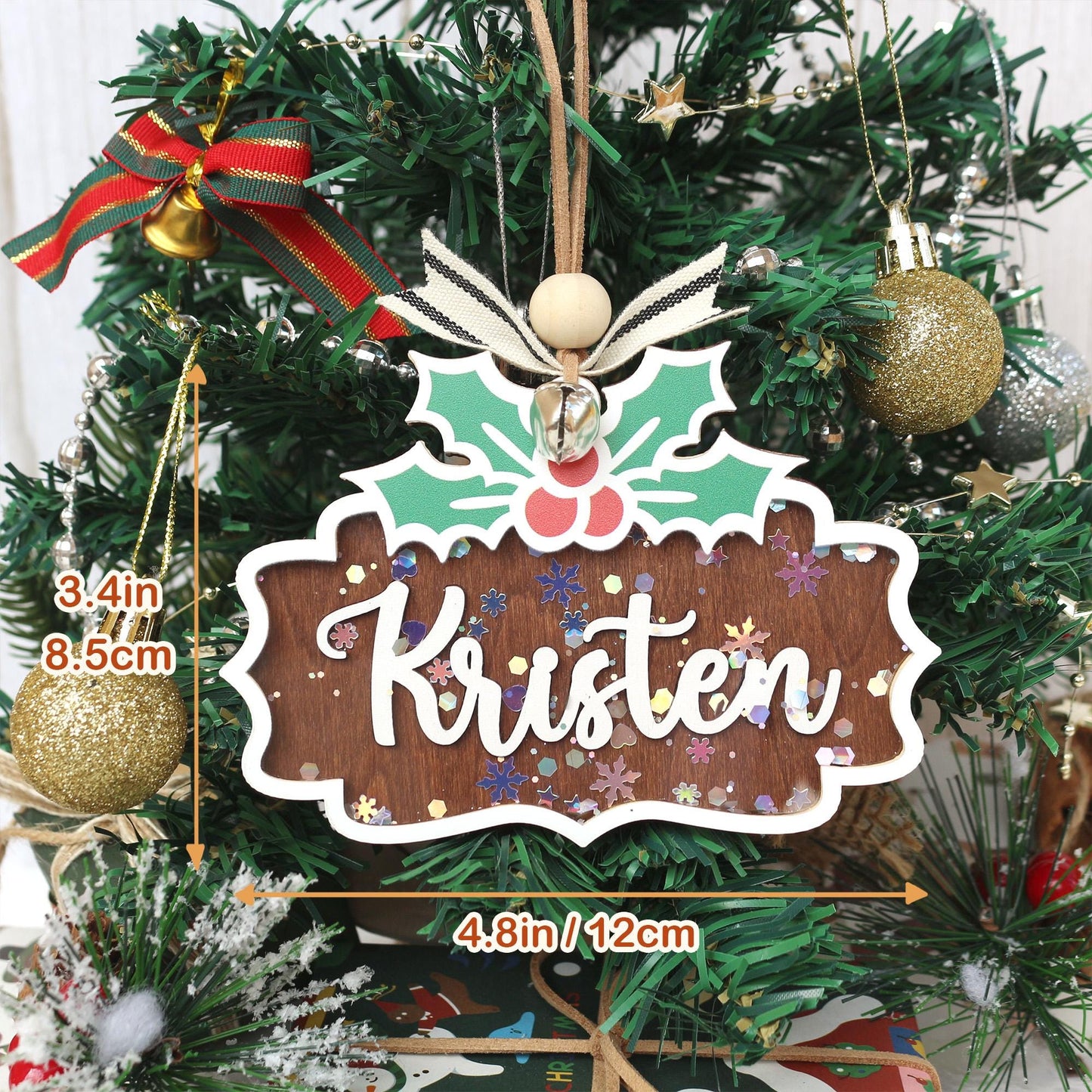 Personalized Wooden Christmas Ornament: Stocking Tag, Gift Tag