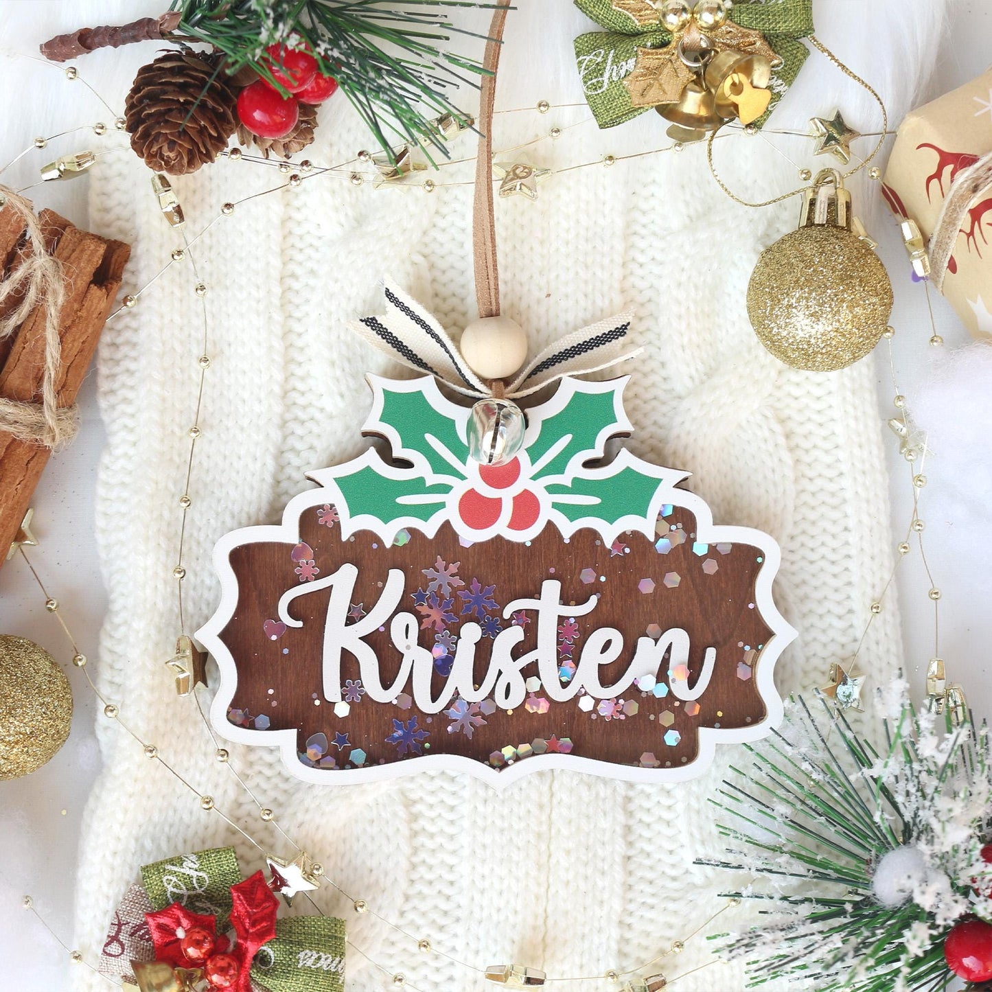 Personalized Wooden Christmas Ornament: Stocking Tag, Gift Tag