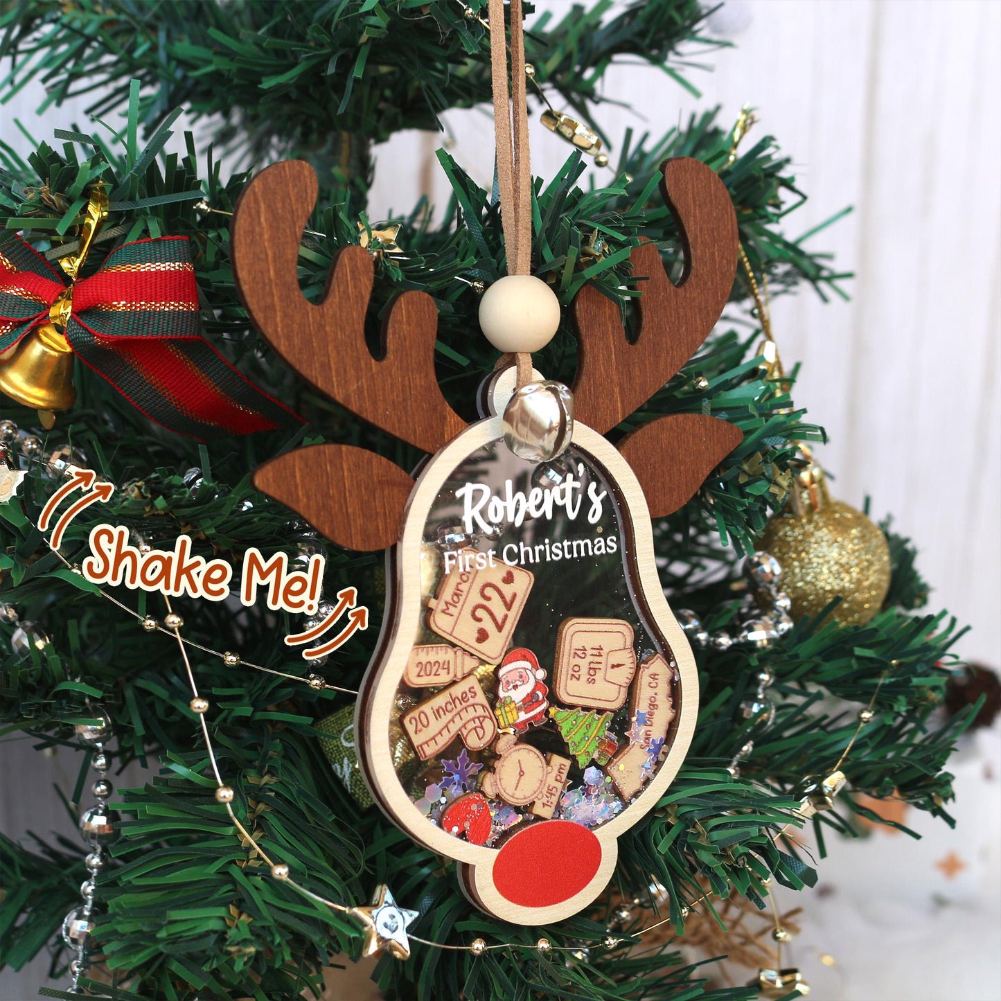 Personalized Baby's First Christmas Ornament 2025: Shakeable Acrylic & Wood Keepsake