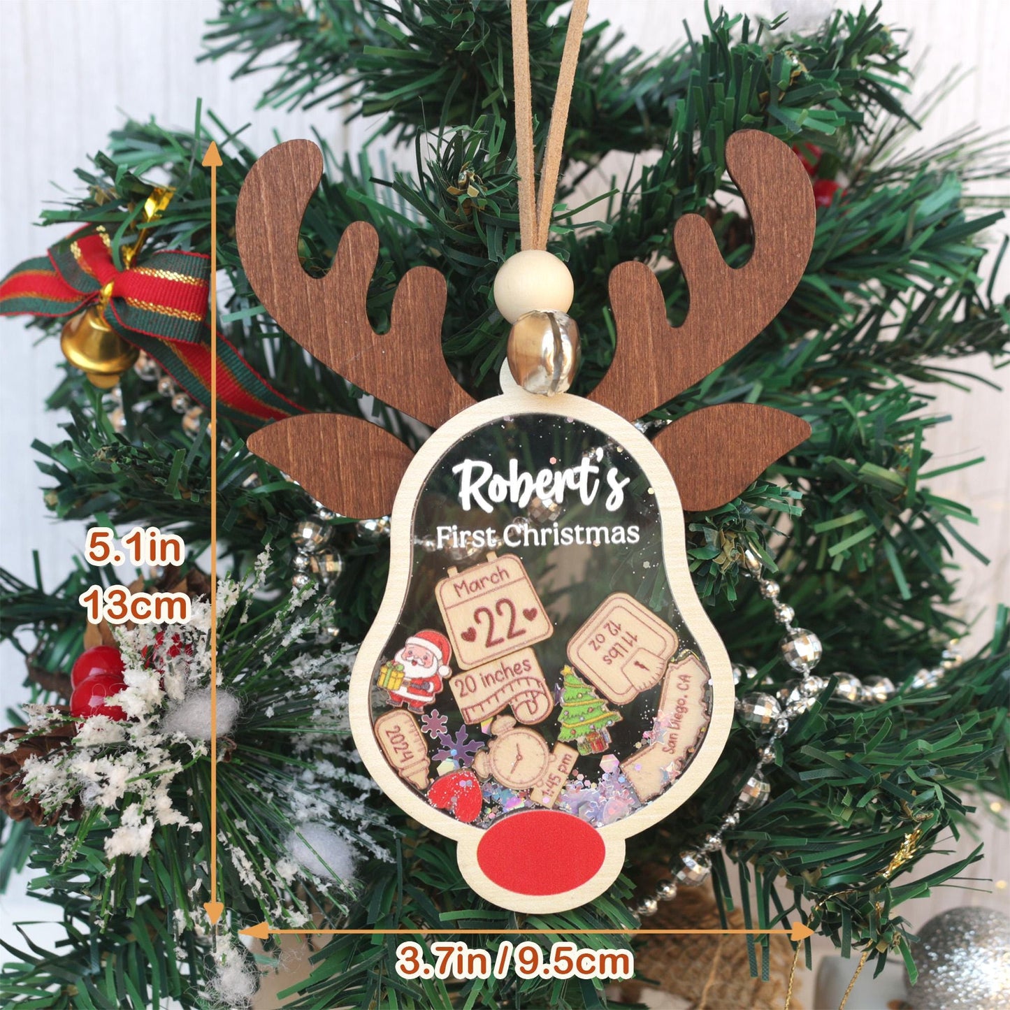 Personalized Baby's First Christmas Ornament 2025: Shakeable Acrylic & Wood Keepsake