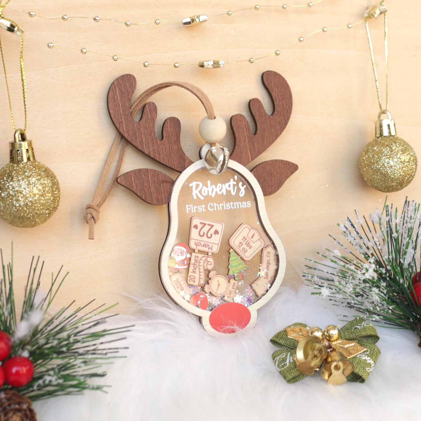 Personalized Baby's First Christmas Ornament 2025: Shakeable Acrylic & Wood Keepsake