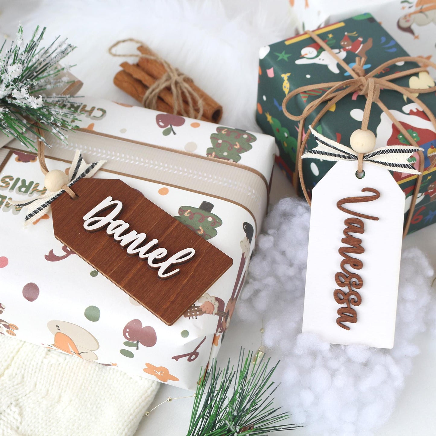 Personalized Wooden Christmas Stocking Tags: Laser Cut Name Tags