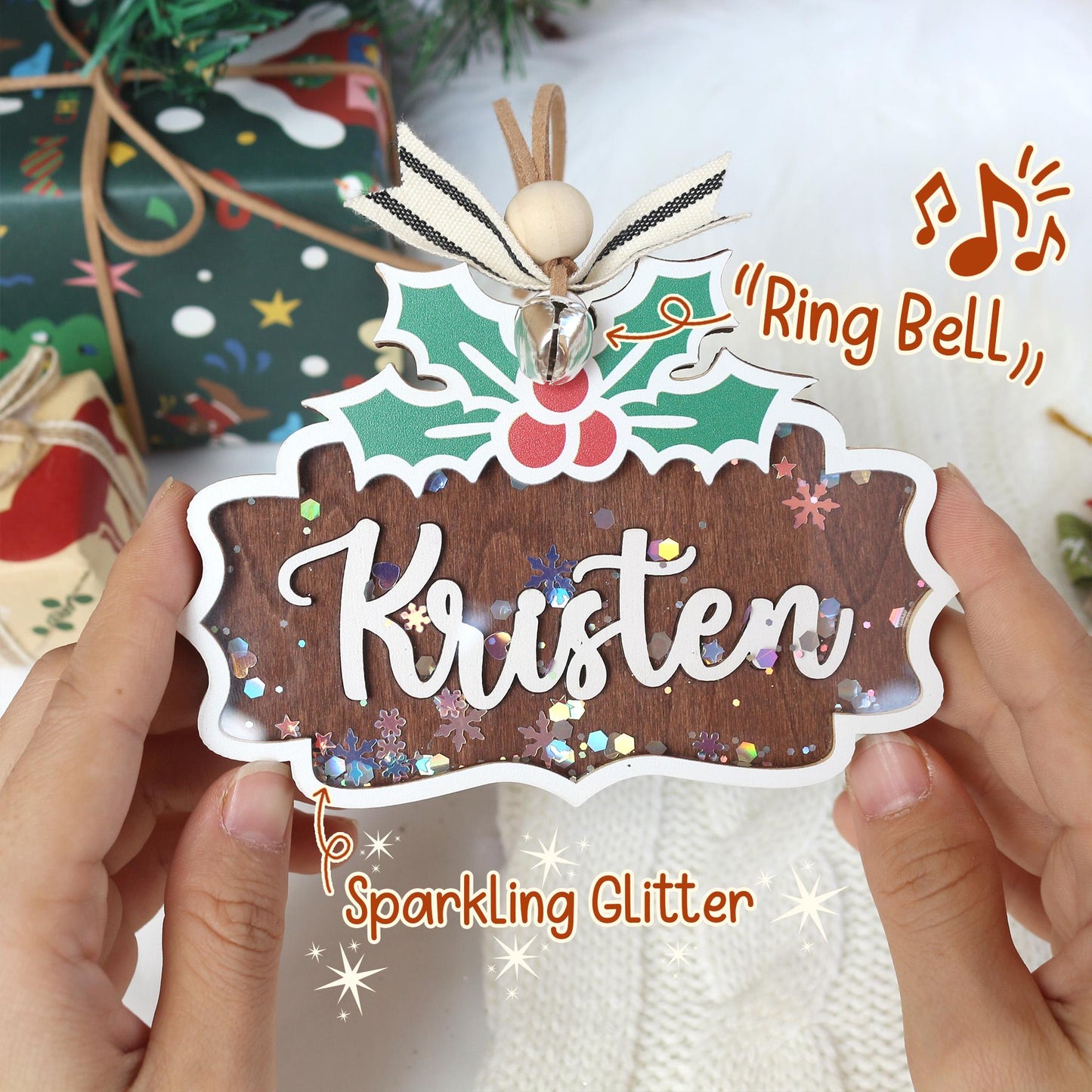 Personalized Wooden Christmas Ornament: Stocking Tag, Gift Tag