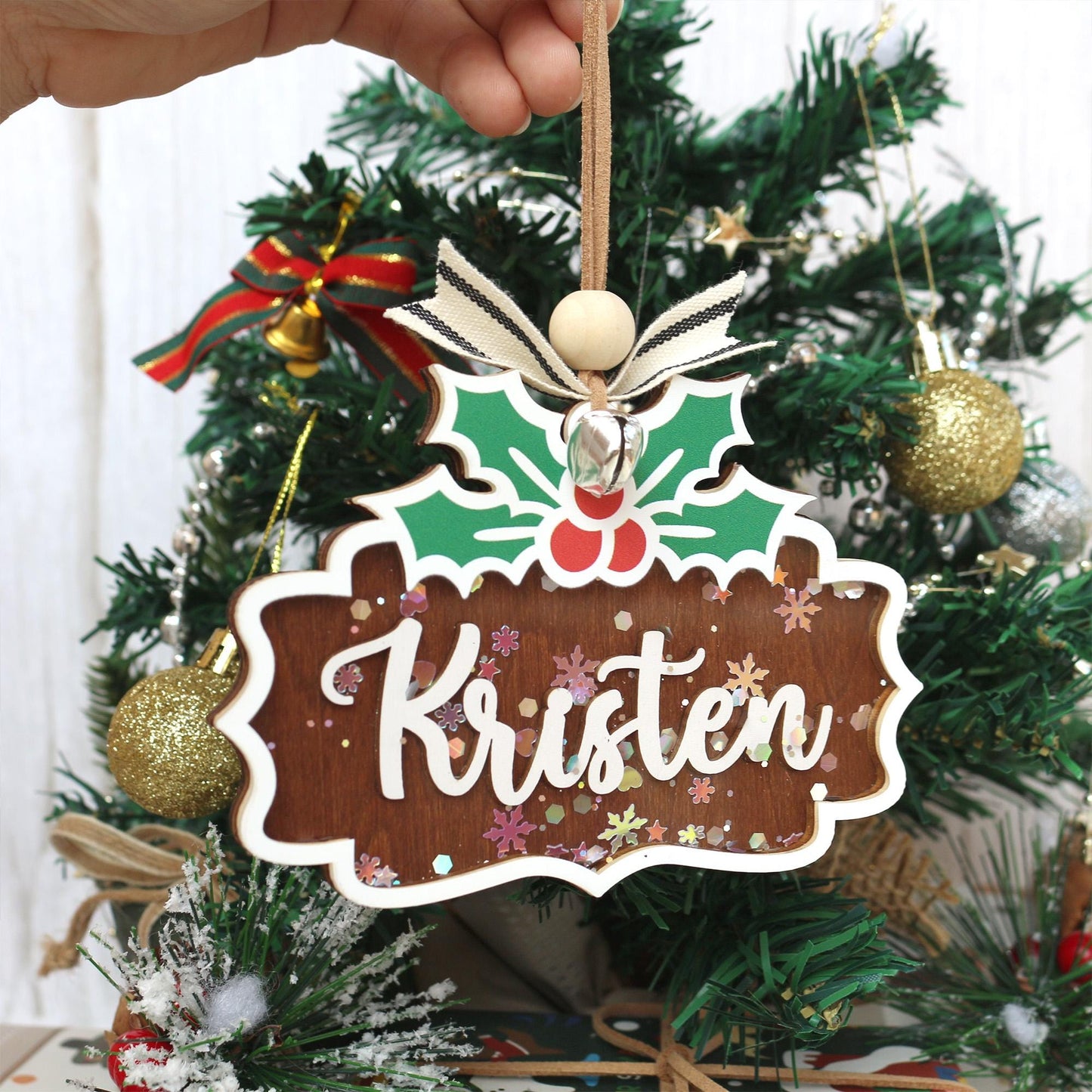 Personalized Wooden Christmas Ornament: Stocking Tag, Gift Tag