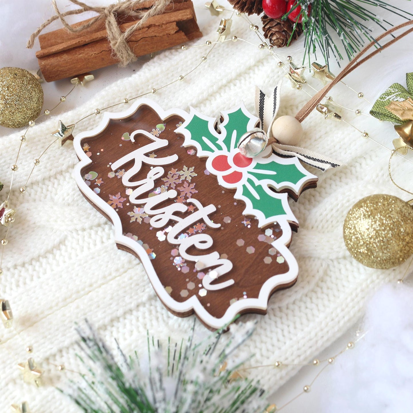Personalized Wooden Christmas Ornament: Stocking Tag, Gift Tag