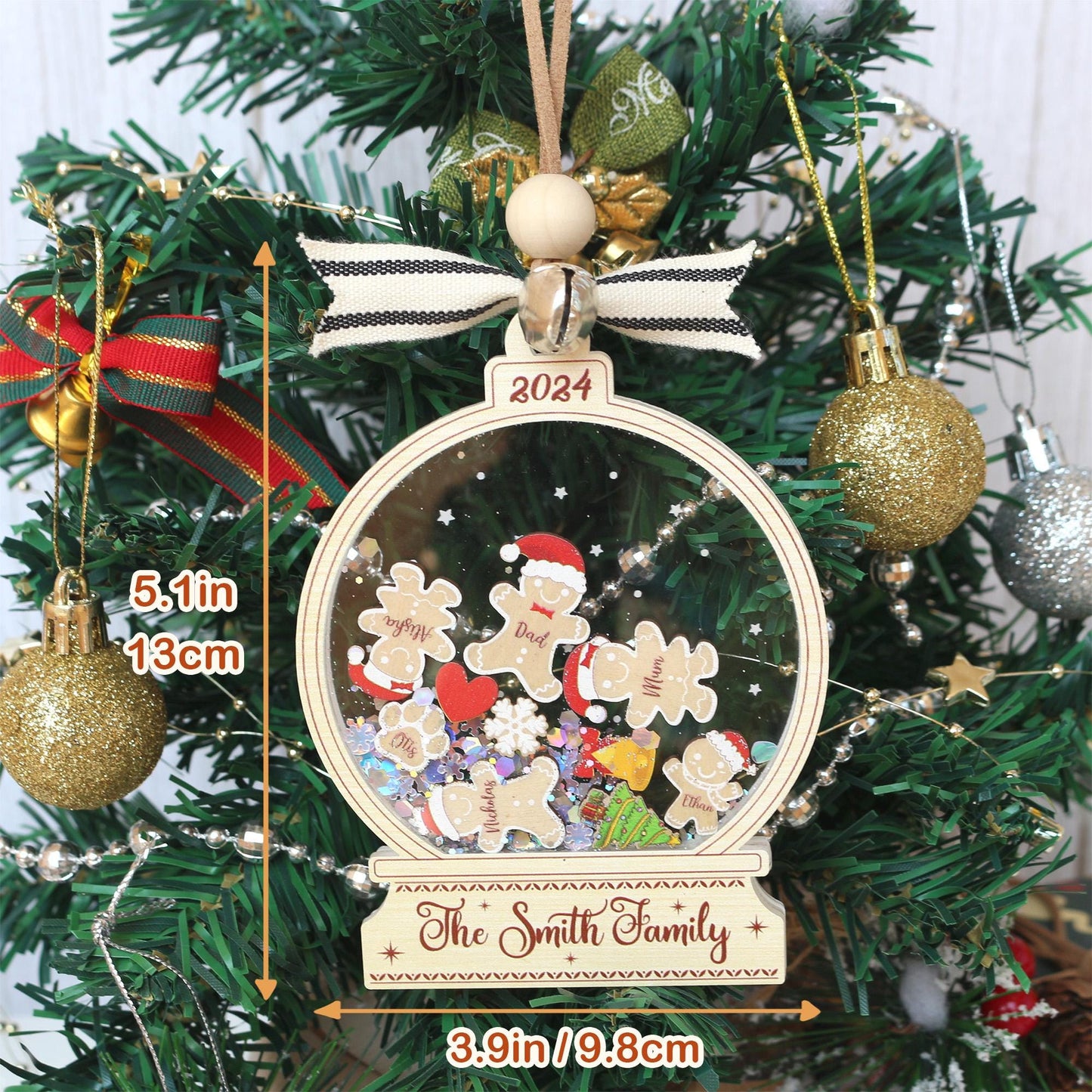 Personalized Gingerbread Family Christmas Ornament: Custom Acrylic Cookie, Up to 10 Names