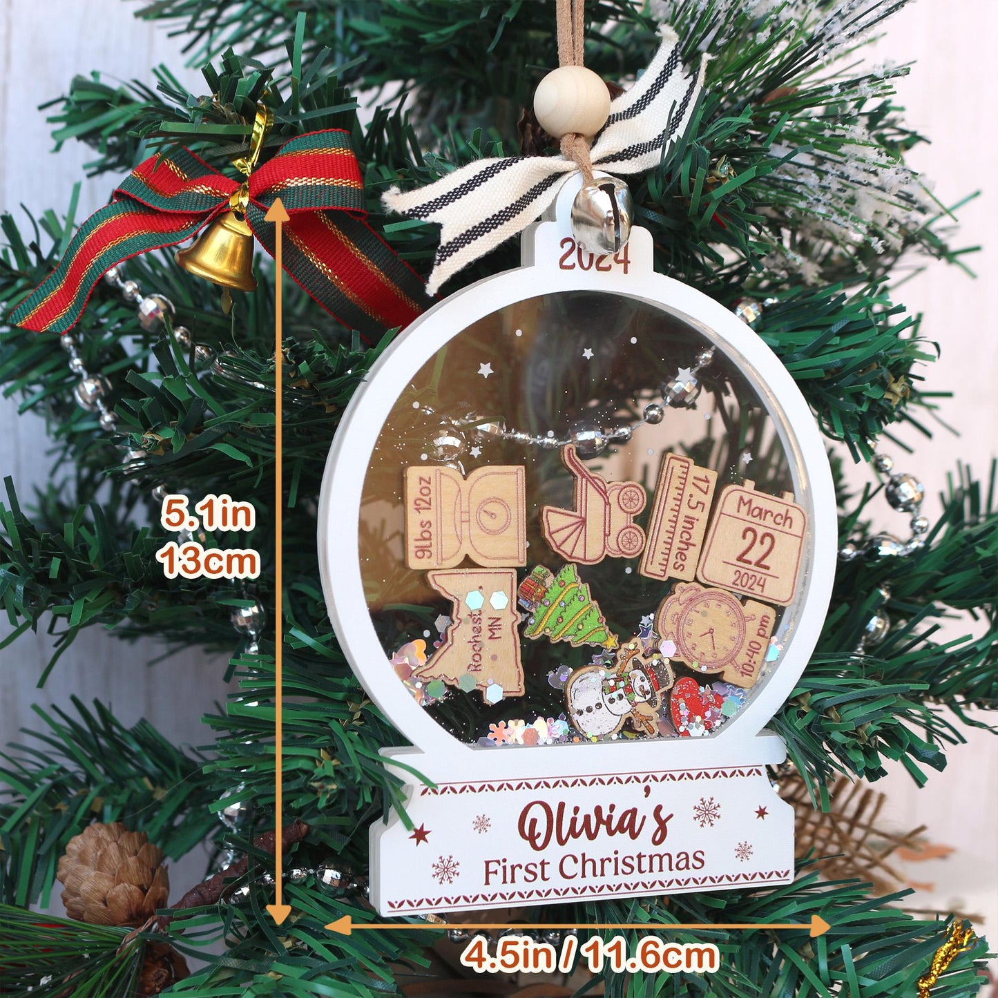 Personalized Baby's First Christmas Ornament 2025: 4D Shake Acrylic Keepsake