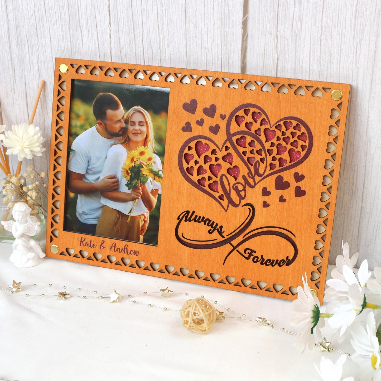 Personalized Wooden Picture Frame: Anniversary, Wedding Decor