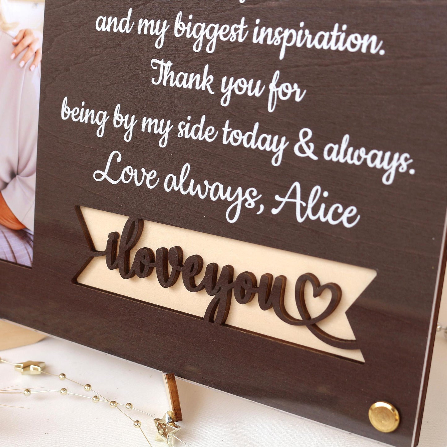 Personalized Photo Frame: Custom Quote, Baltic Birch Wood, Gift for Mom