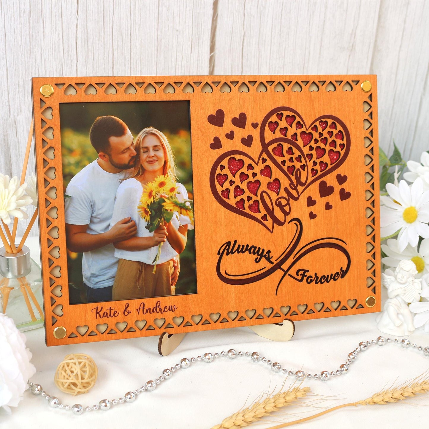 Personalized Wooden Picture Frame: Anniversary, Wedding Decor