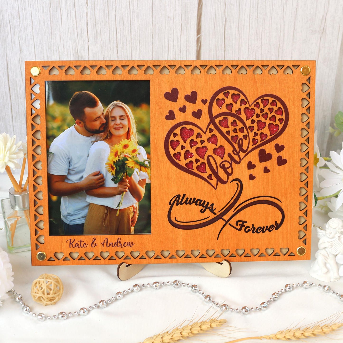 Personalized Wooden Picture Frame: Anniversary, Wedding Decor