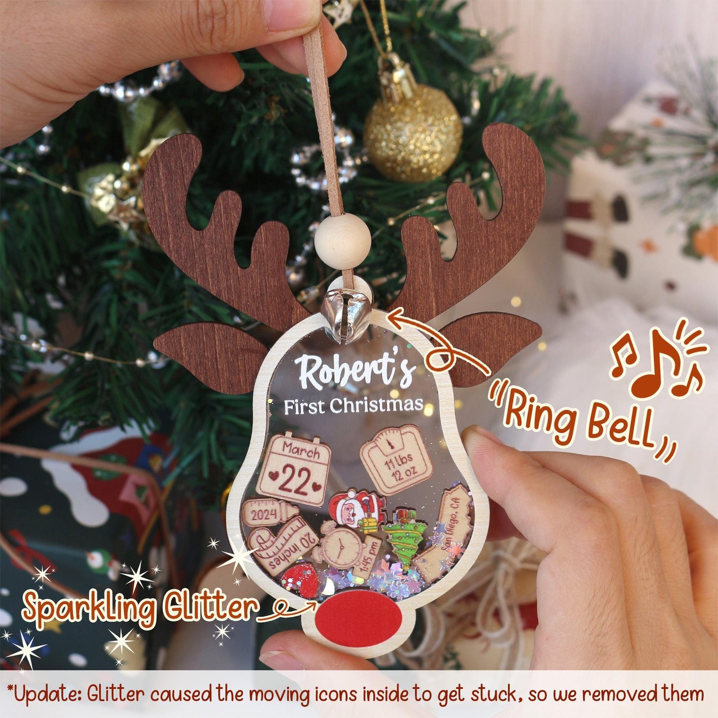Personalized Baby's First Christmas Ornament 2025: Shakeable Acrylic & Wood Keepsake