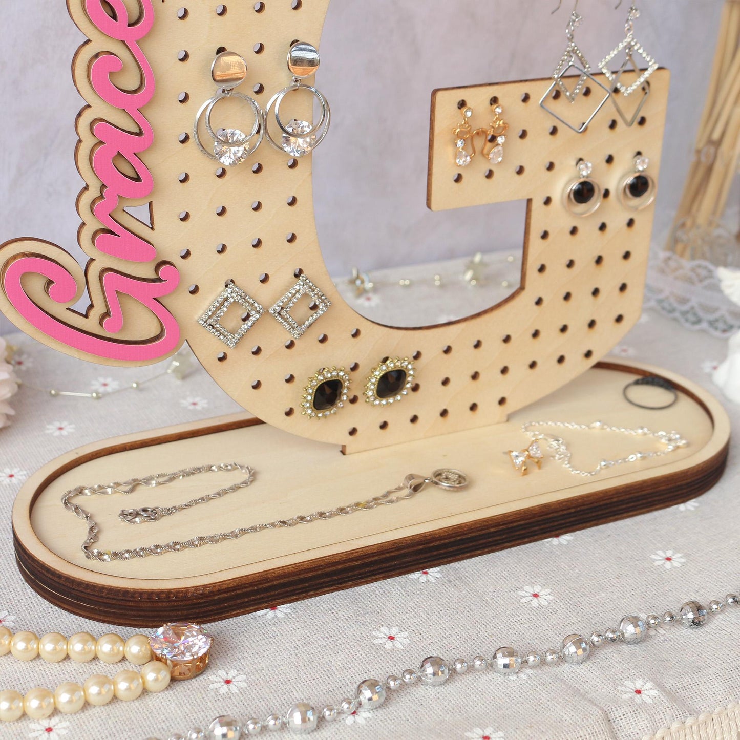 Personalized Wood Earring Holder: Wooden Jewelry Organizer