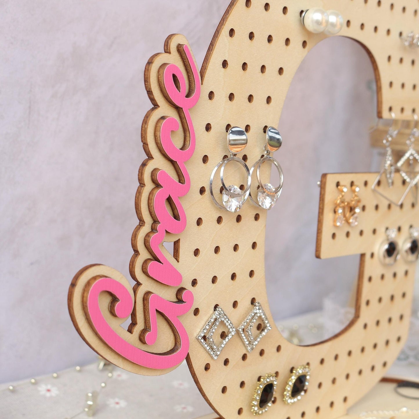 Personalized Wood Earring Holder: Wooden Jewelry Organizer