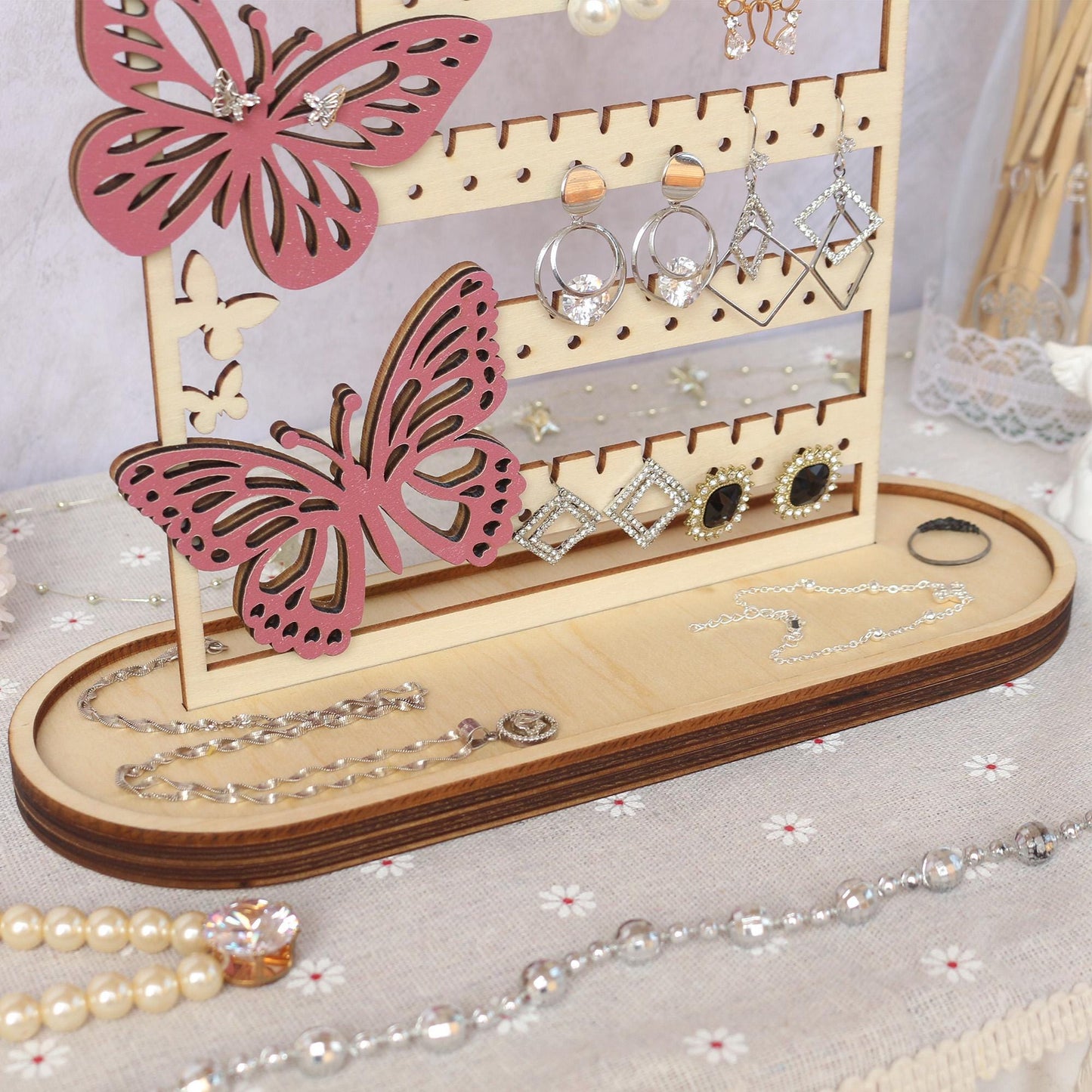 Personalized Wood Earring Holder: Butterfly Jewelry Organizer