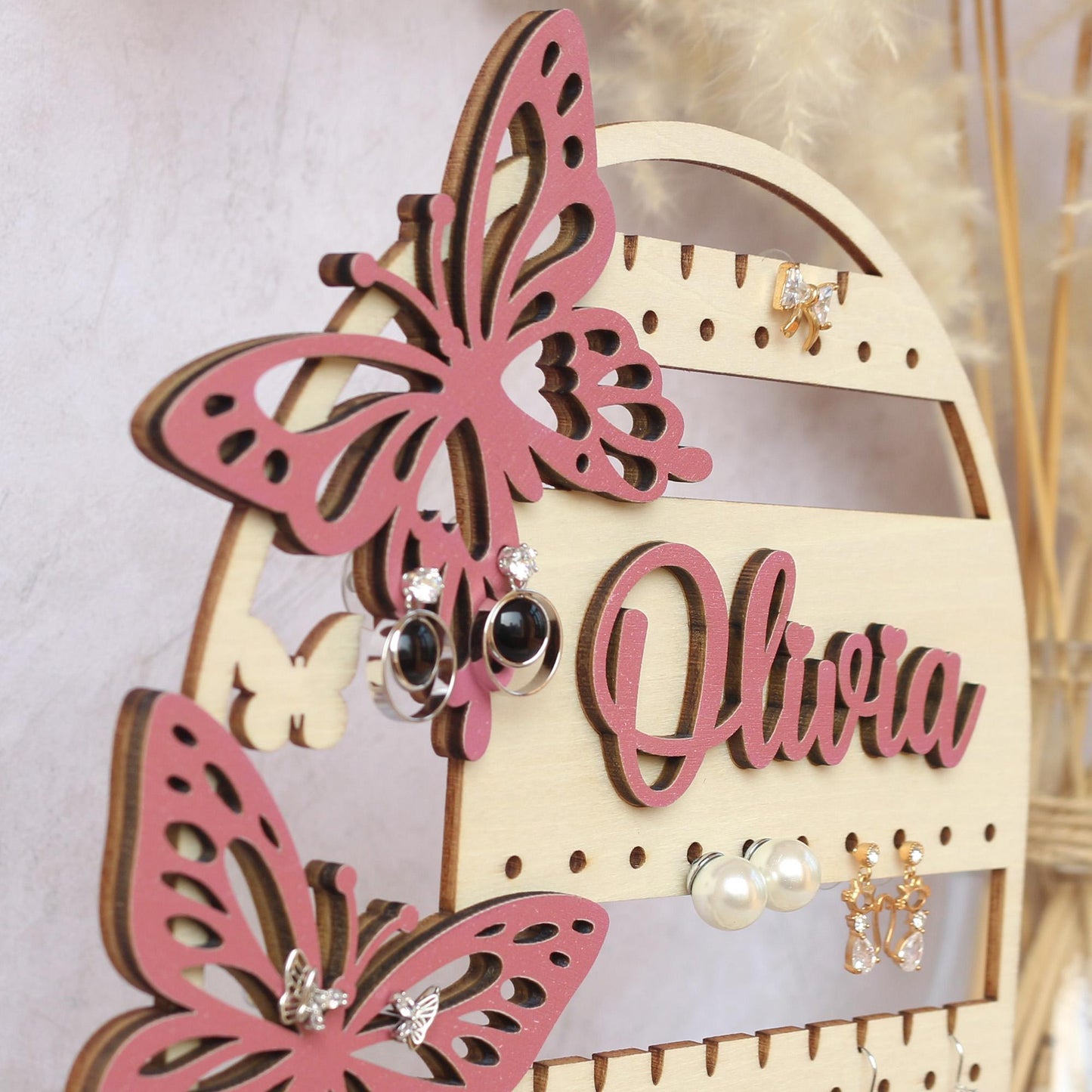 Personalized Wood Earring Holder: Butterfly Jewelry Organizer
