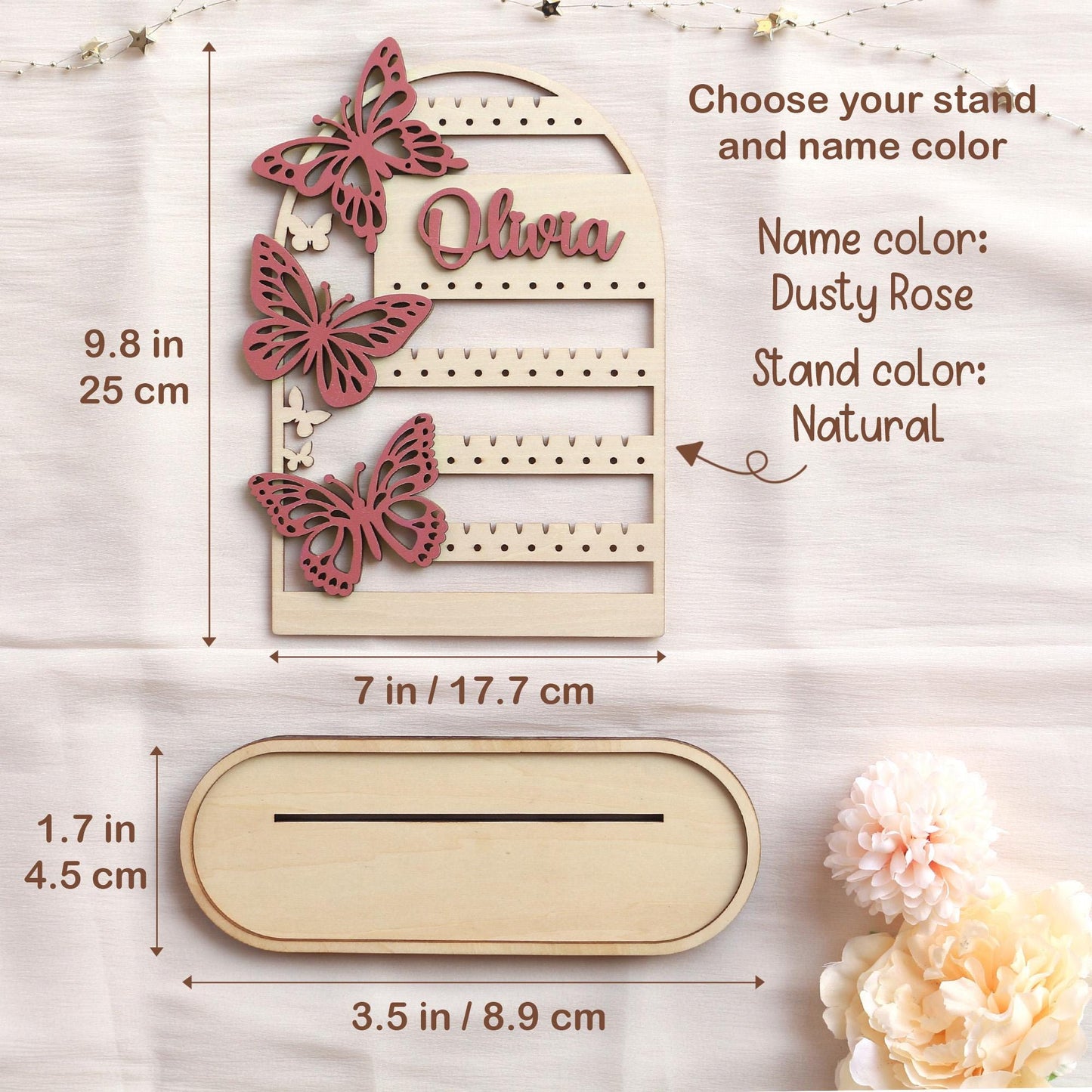 Personalized Wood Earring Holder: Butterfly Jewelry Organizer