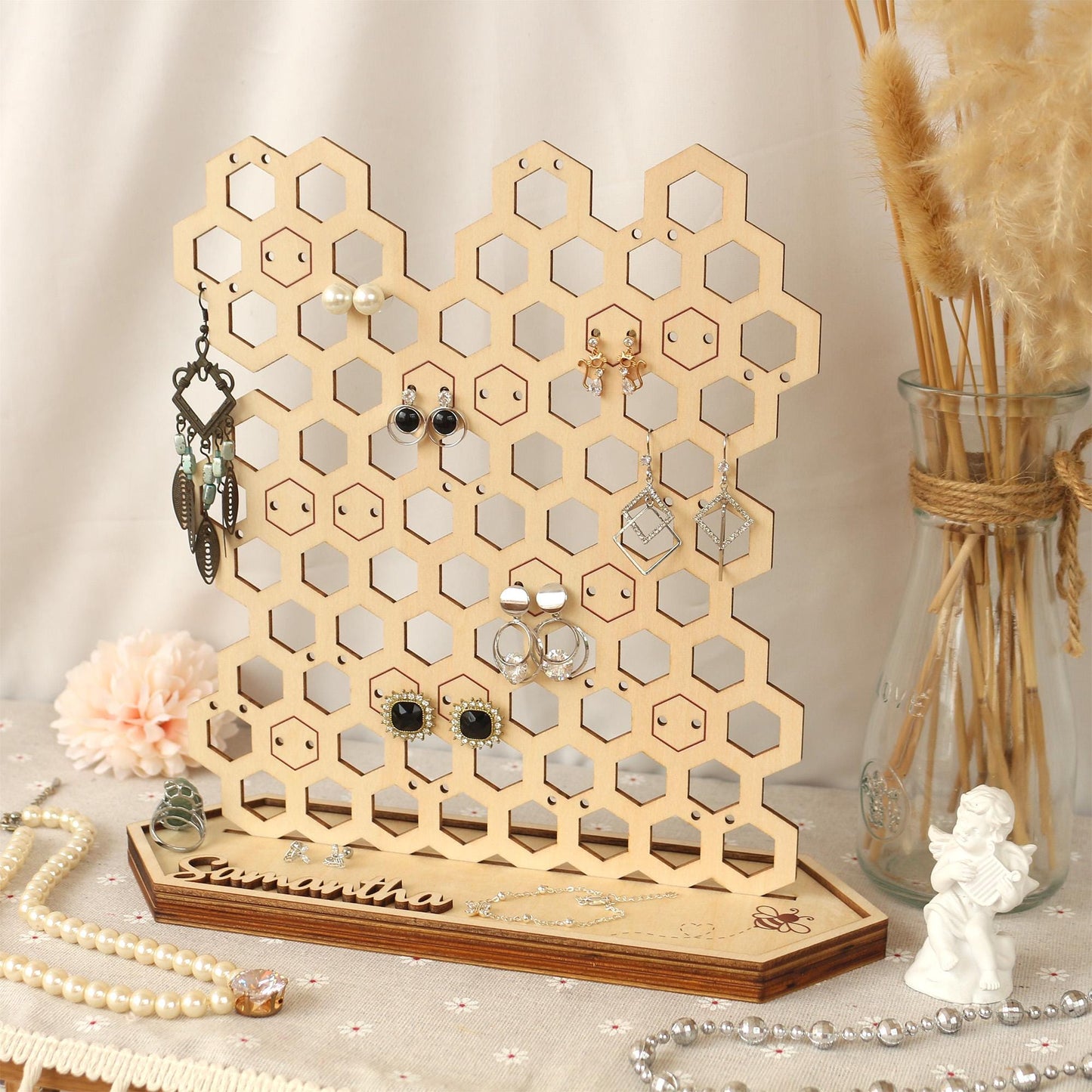 Personalized Wooden Earring Holder: Jewelry Organizer Display Stand