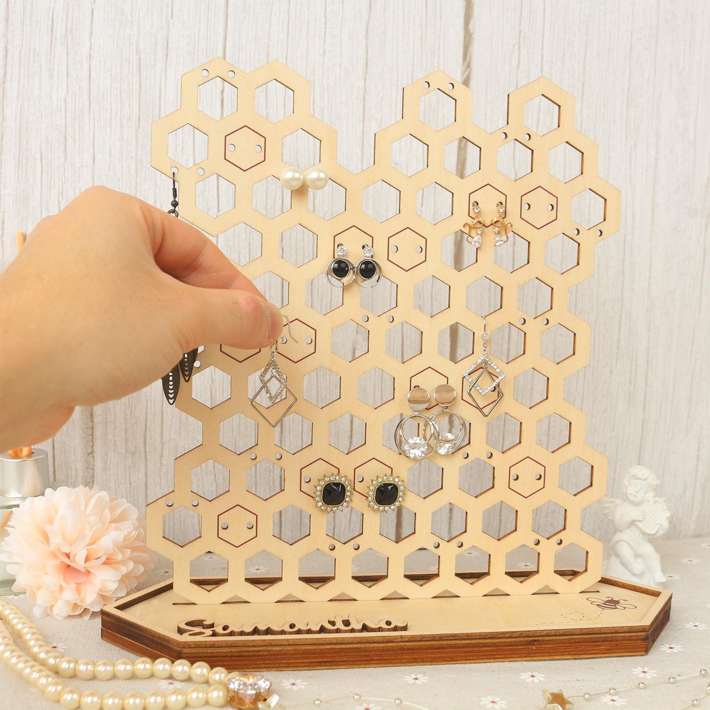 Personalized Wooden Earring Holder: Jewelry Organizer Display Stand