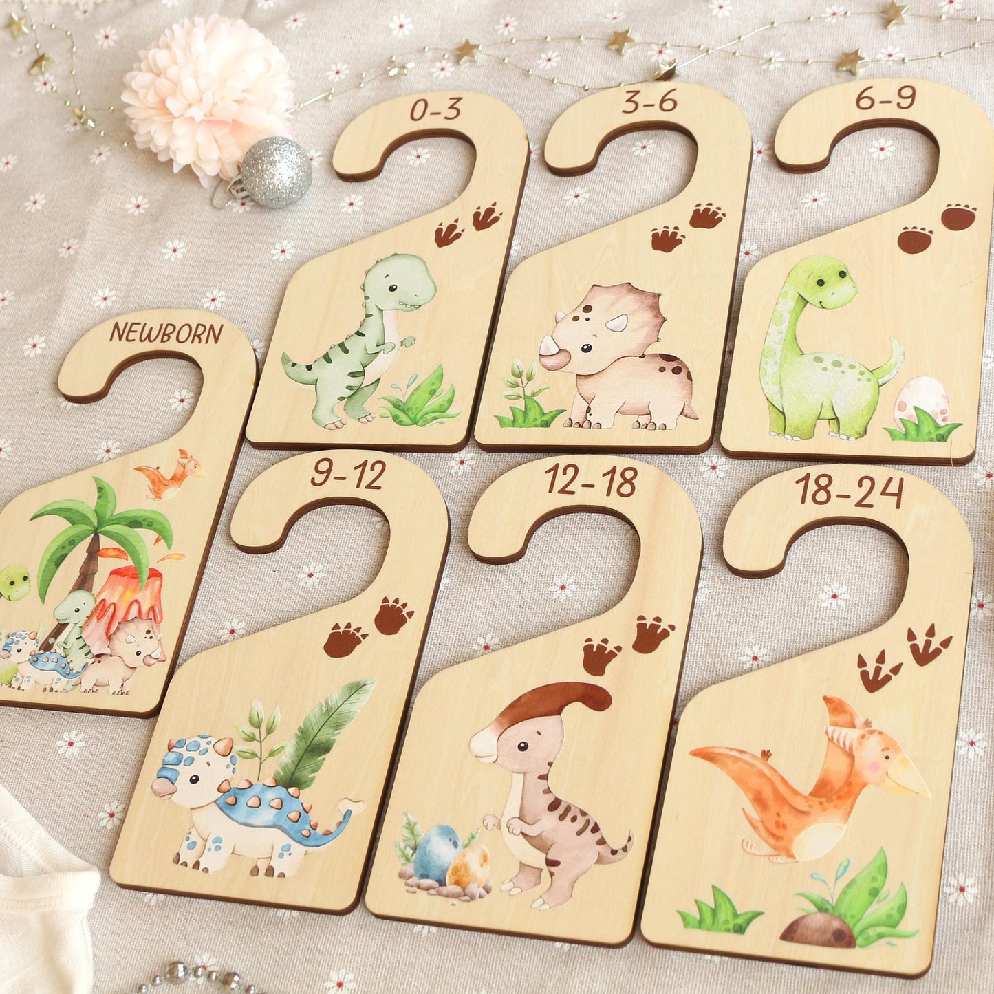 Dinosaur Baby Clothes Dividers: Wooden Nursery Closet Organizer