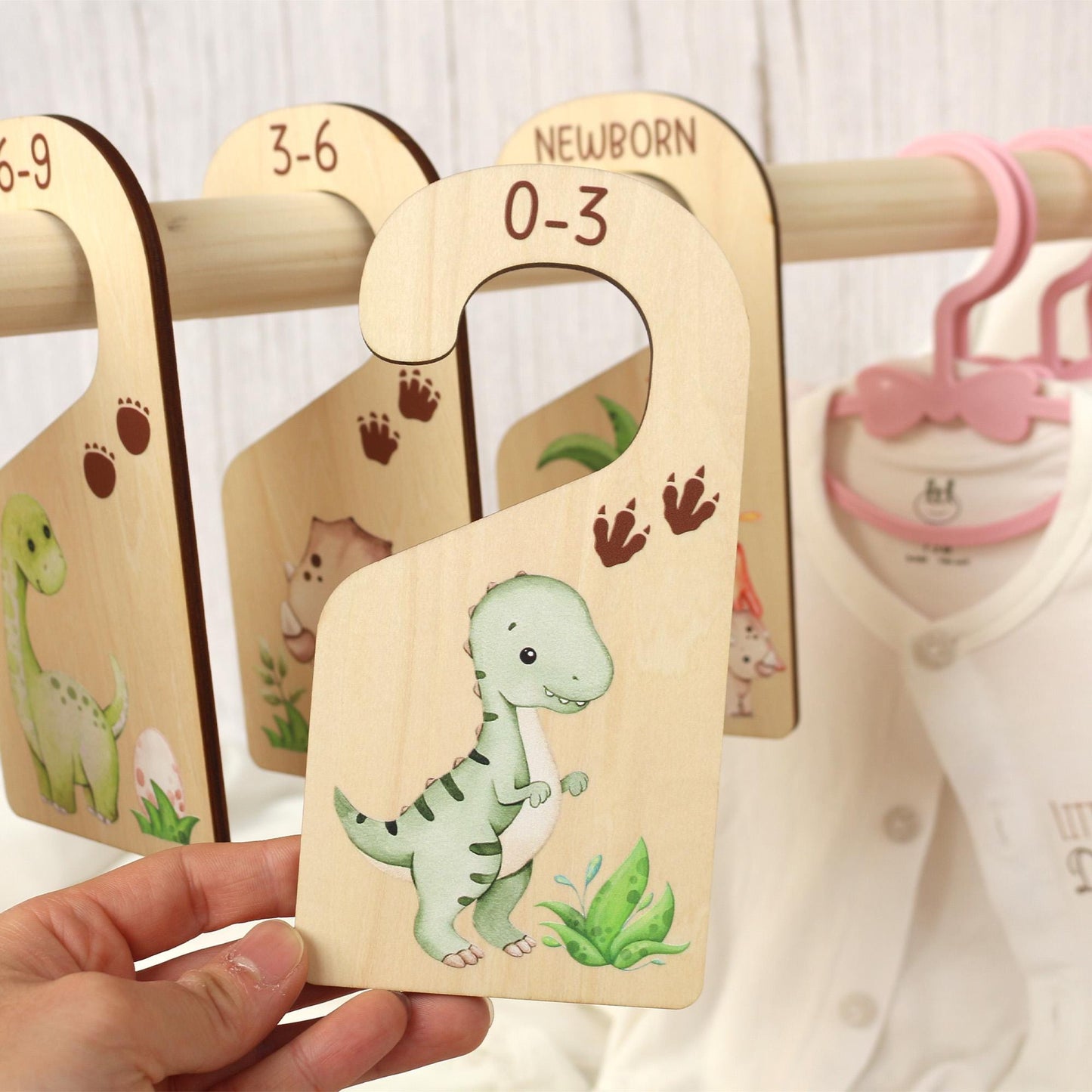 Dinosaur Baby Clothes Dividers: Wooden Nursery Closet Organizer