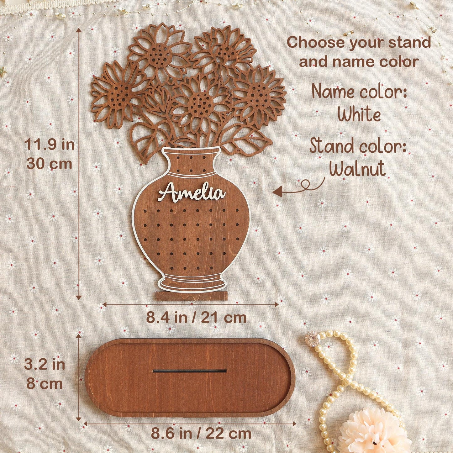 Personalized Sunflower Earring Holder: Wooden Jewelry Organizer