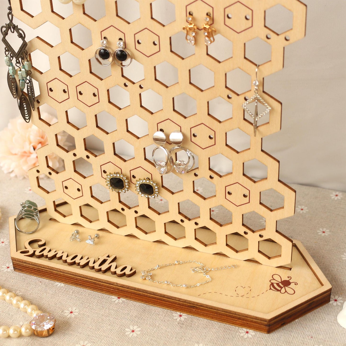 Personalized Wooden Earring Holder: Jewelry Organizer Display Stand
