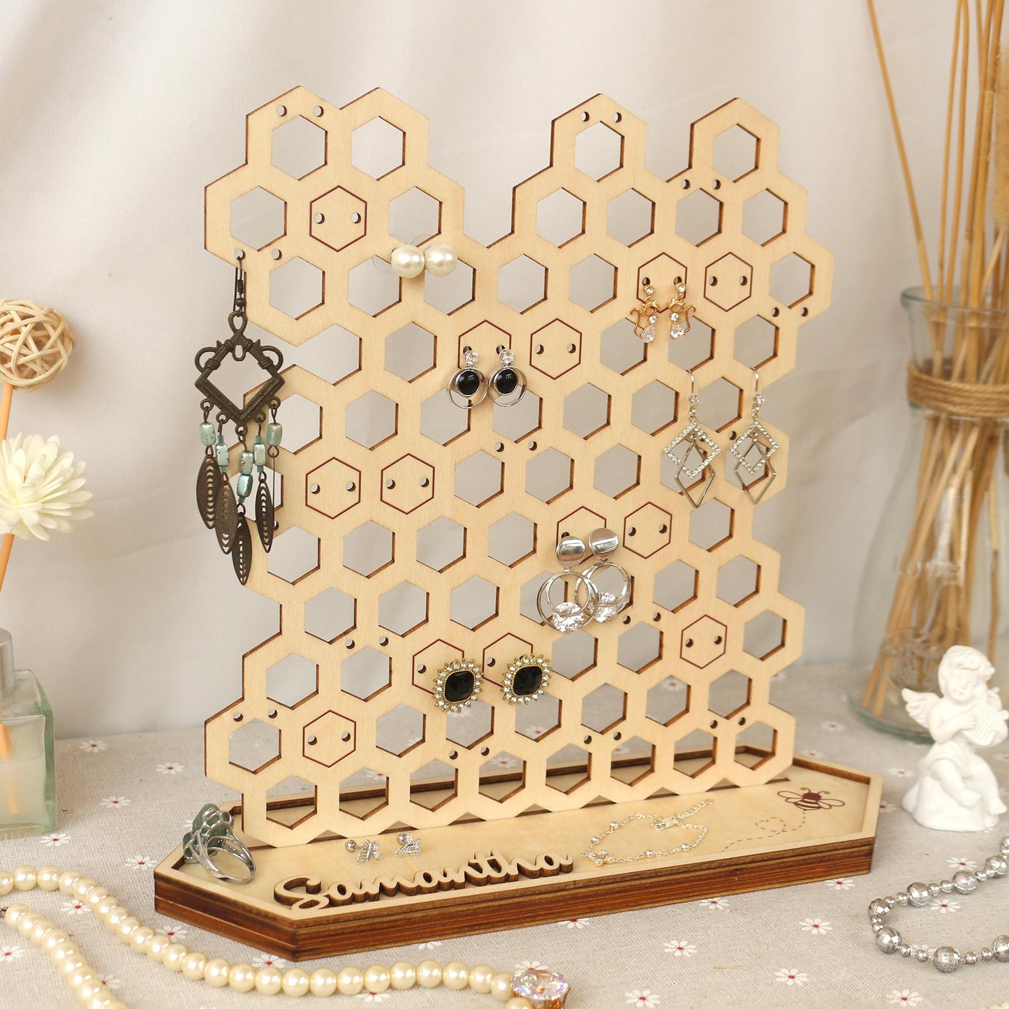 Personalized Wooden Earring Holder: Jewelry Organizer Display Stand