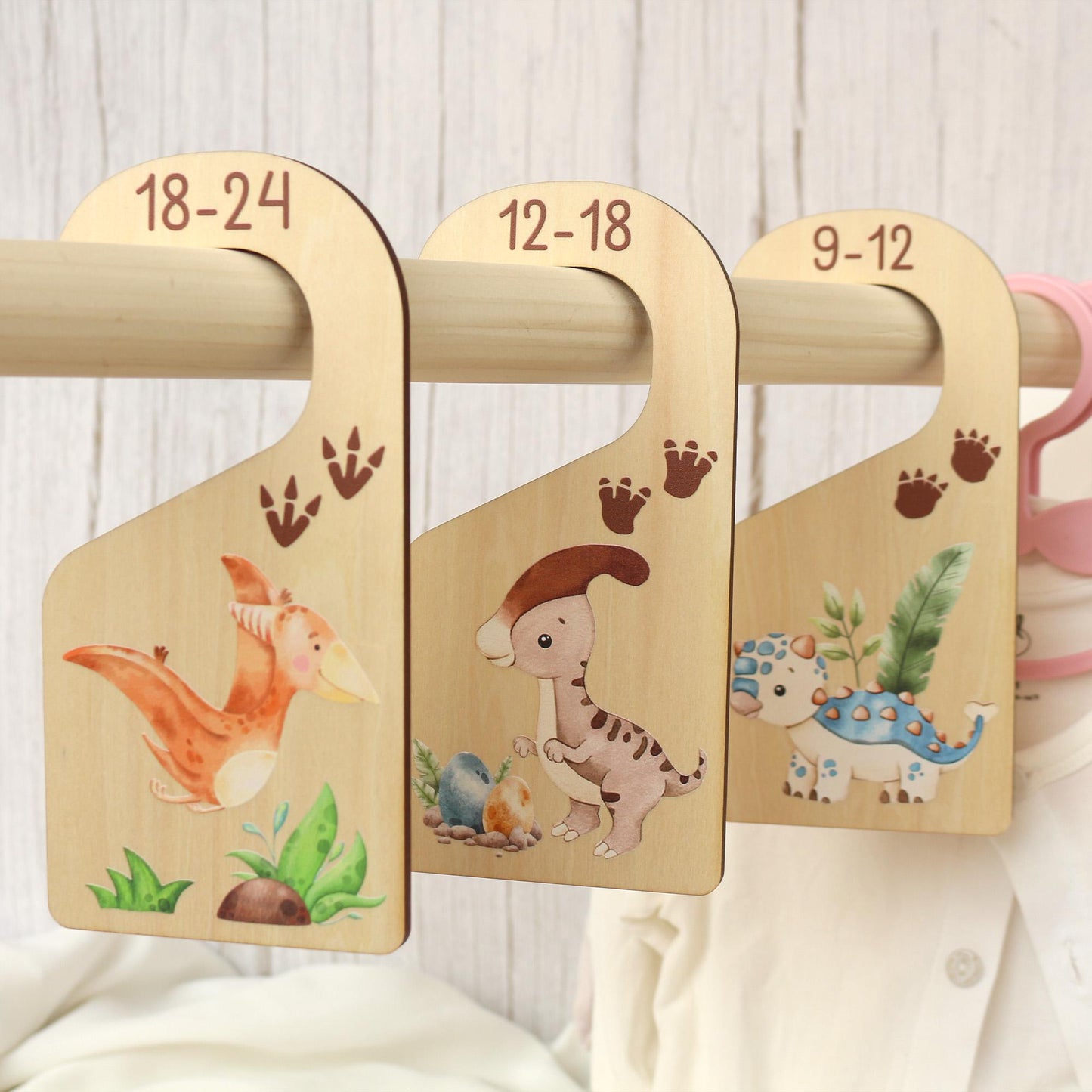 Dinosaur Baby Clothes Dividers: Wooden Nursery Closet Organizer