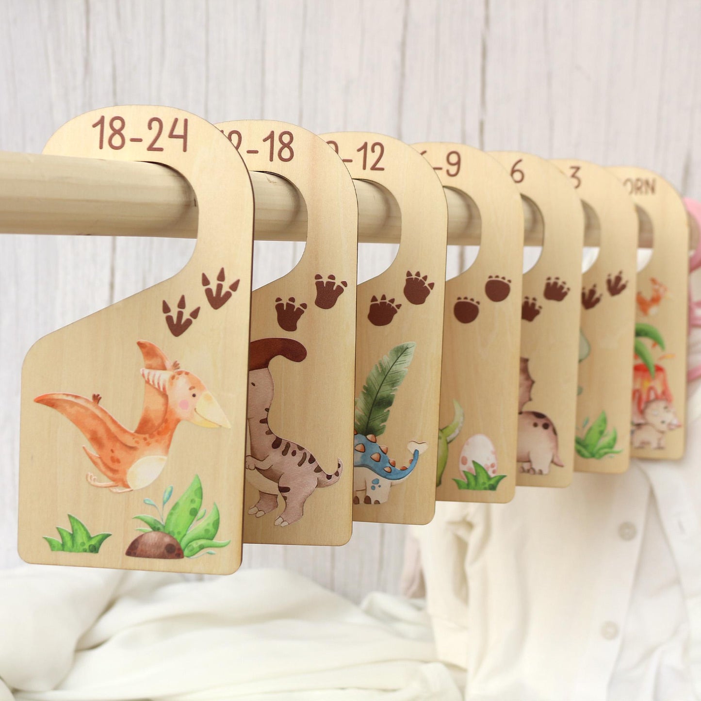 Dinosaur Baby Clothes Dividers: Wooden Nursery Closet Organizer