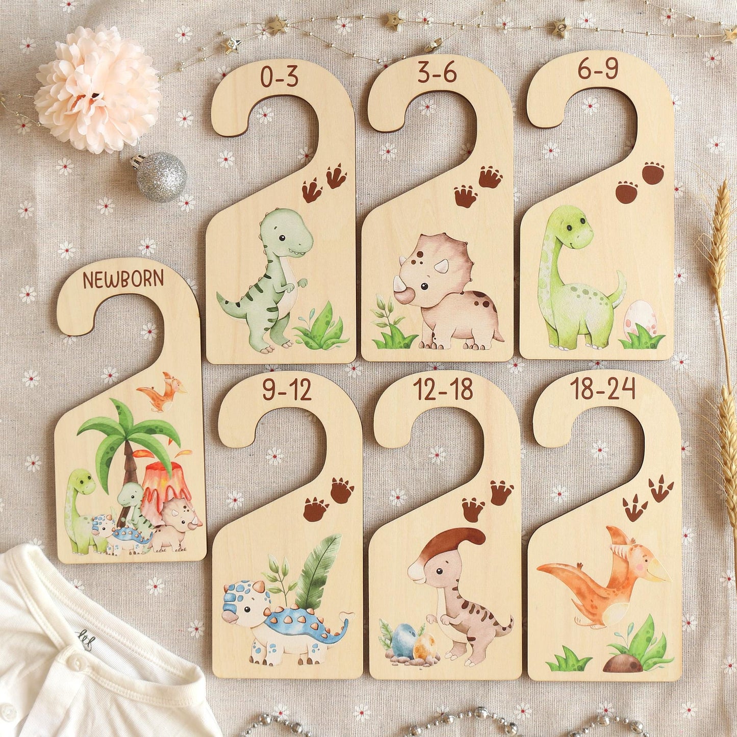 Dinosaur Baby Clothes Dividers: Wooden Nursery Closet Organizer