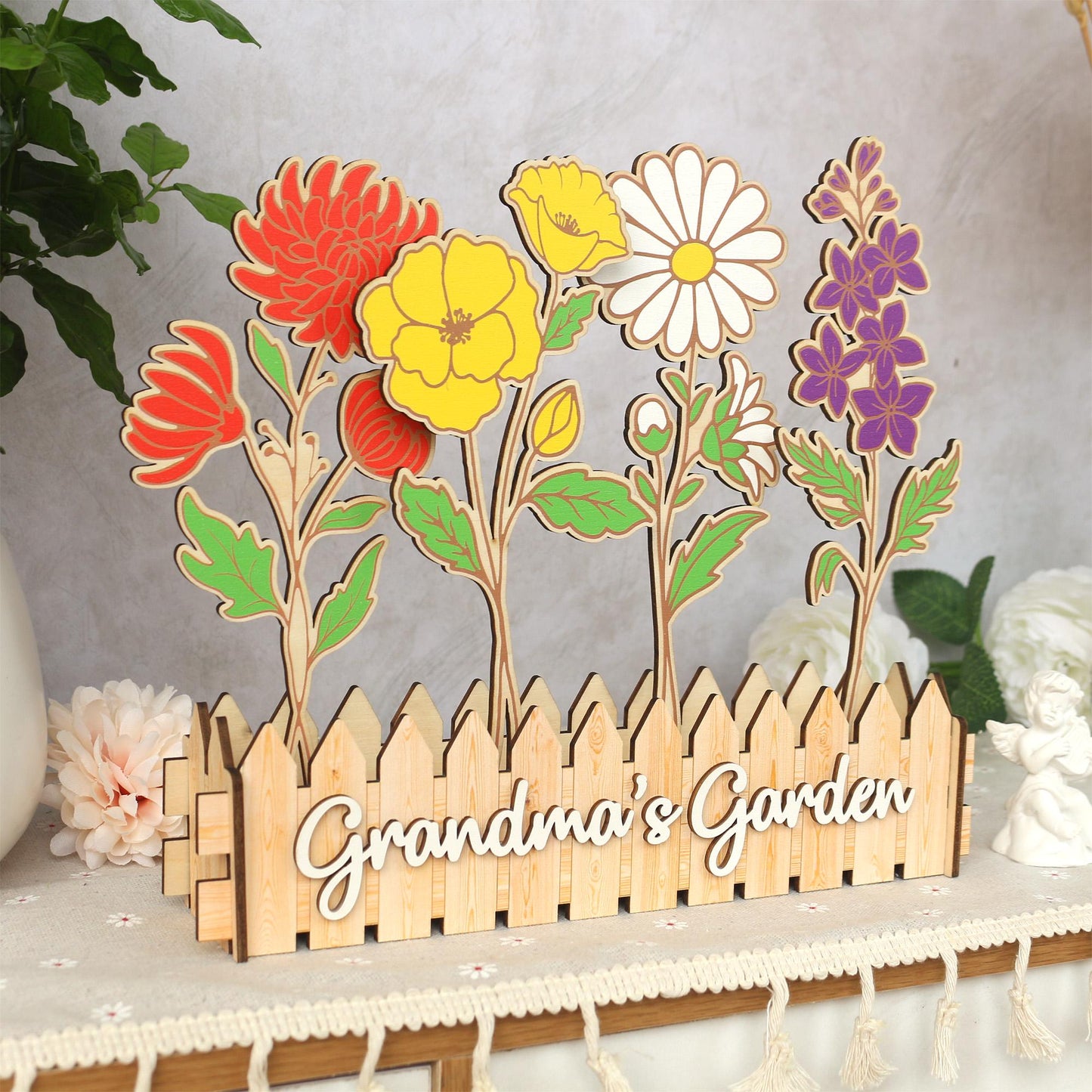 Wooden Birth Flower Garden, Flower Decor, Wooden Birth Flowers, Mothers Day Gift, Family Birth Flowers, Nana's Garden, Custom Wood Sign