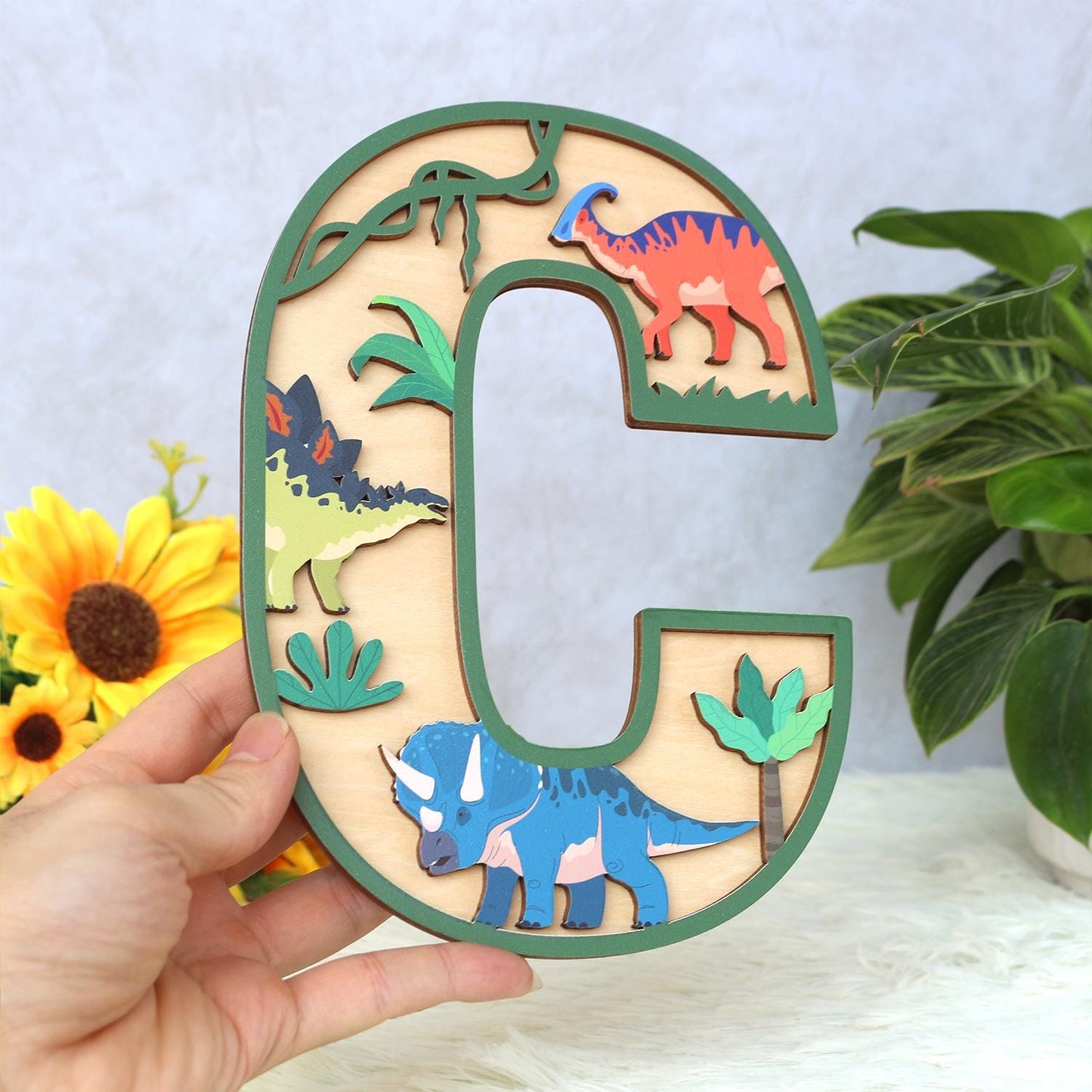 Personalized 3D Dinosaur Name Sign: Custom Wood Letters, Nursery Decor
