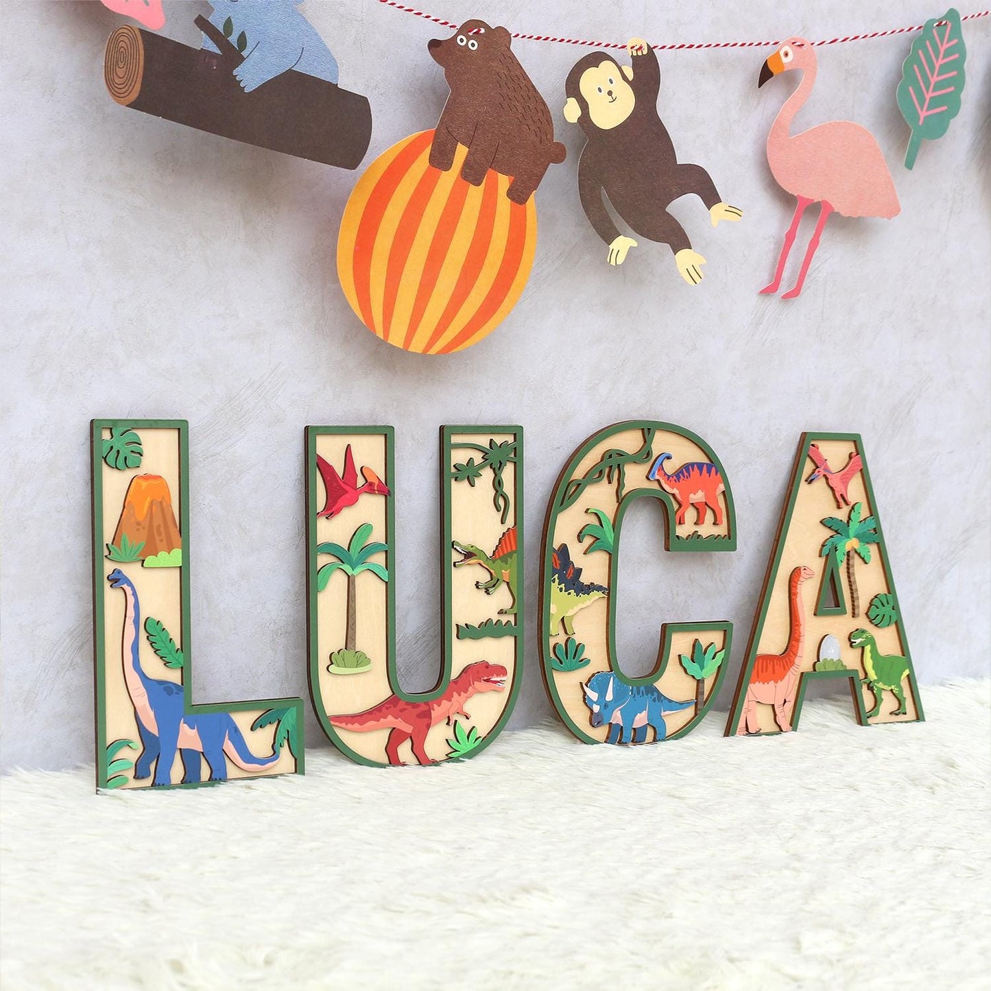 Personalized 3D Dinosaur Name Sign: Custom Wood Letters, Nursery Decor