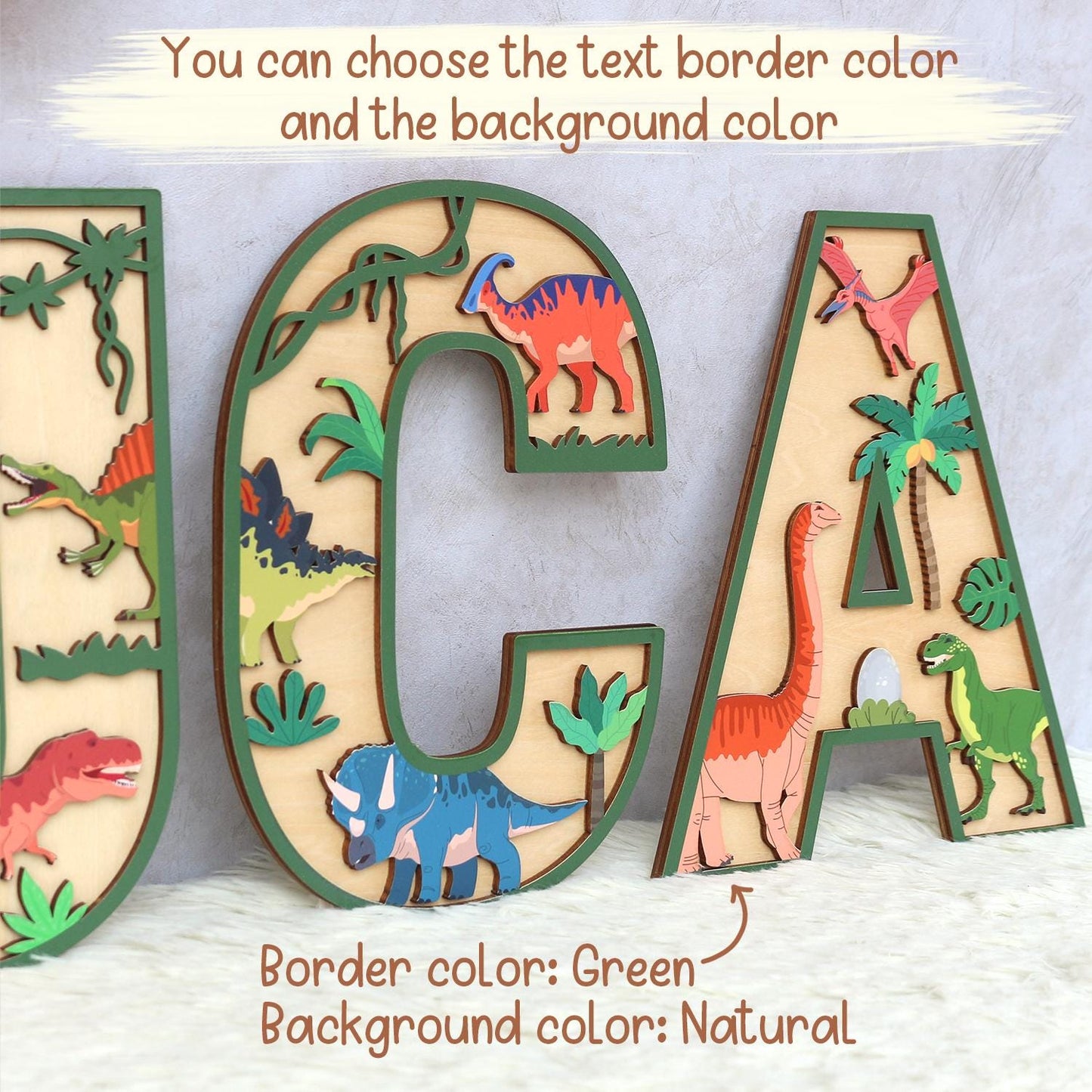 Personalized 3D Dinosaur Name Sign: Custom Wood Letters, Nursery Decor