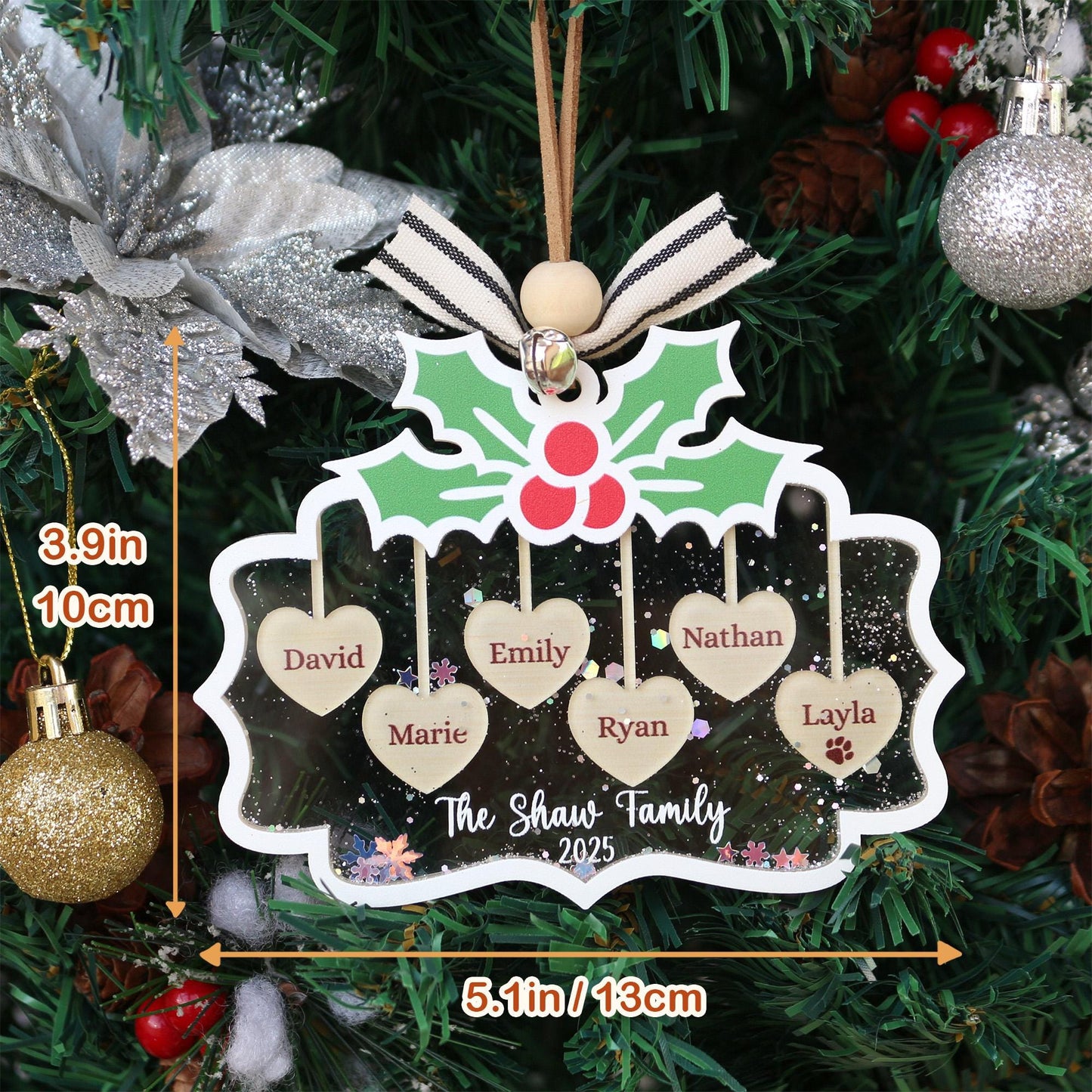 Personalized Family Ornament 2025: Custom Christmas Ornament 2025, Christmas Keepsake with Names & Pets
