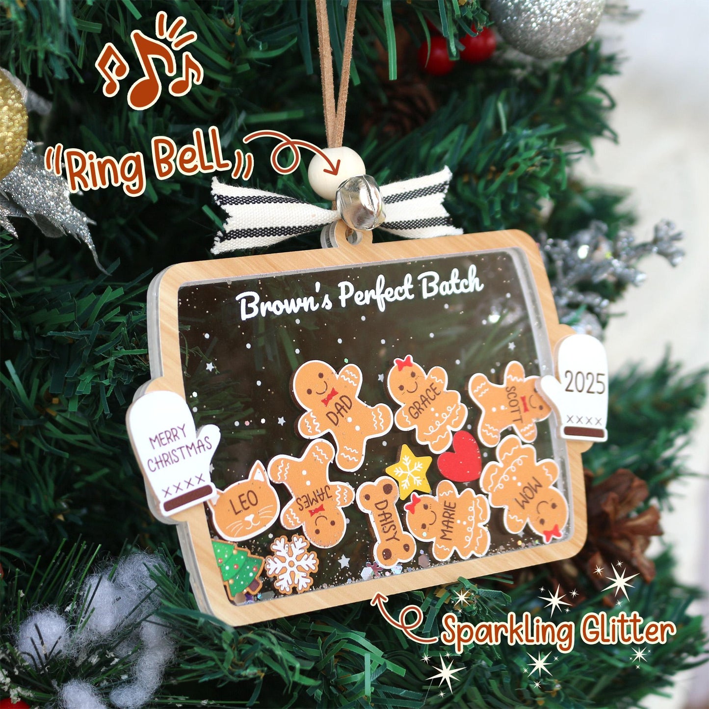 Custom Family Member Shaker Ornament 2025, Gingerbread Family Ornament, 4D Shake Family Ornament, Family Christmas Gifts, Family Keepsake