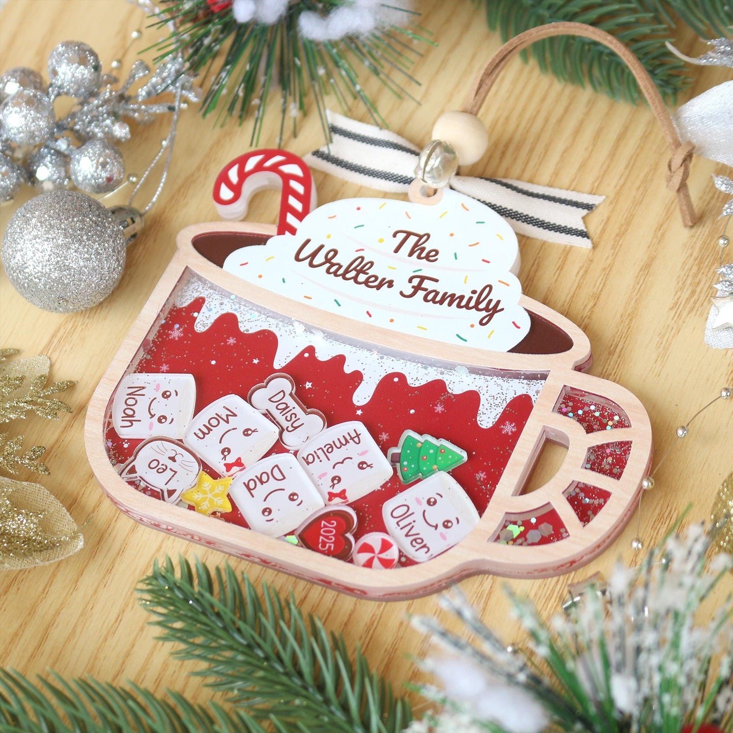 Personalized Marshmallows Family Ornament 2025, 4D Shaker Family Ornament With Pets, Family Christmas Gifts, Family Keepsake
